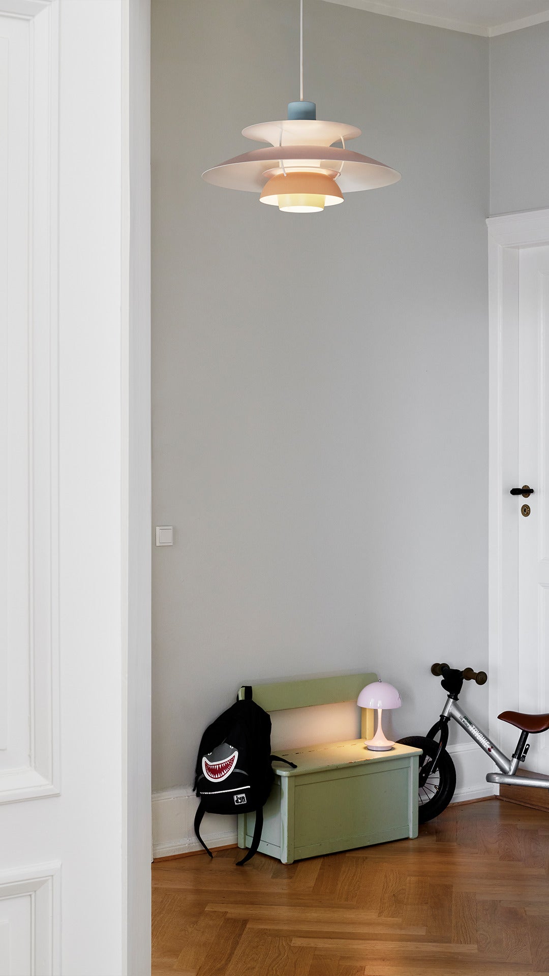 Hanglamp PH 5 pastelblauw met roze en perzik