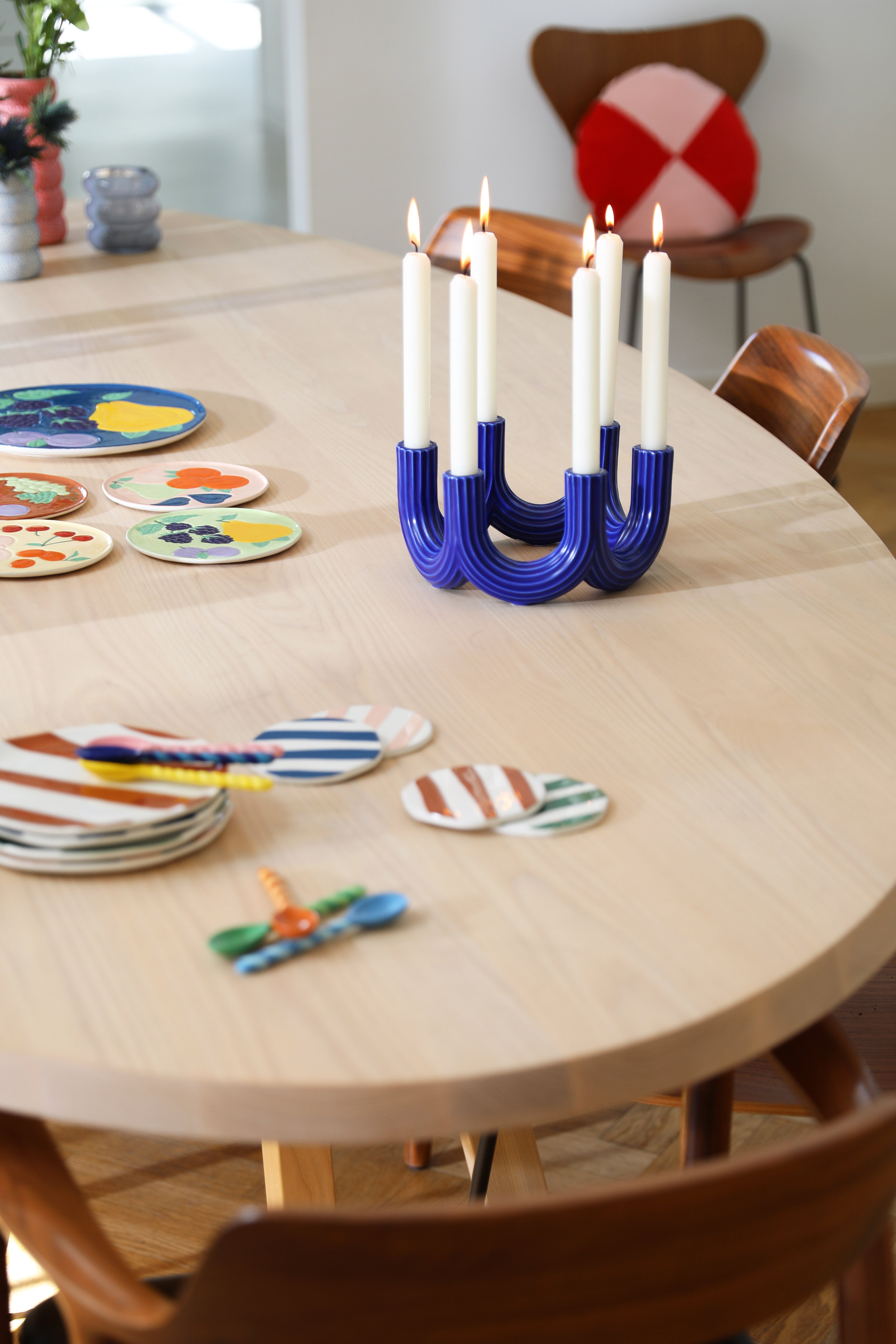 Blue six-armed candlestick CHURROS