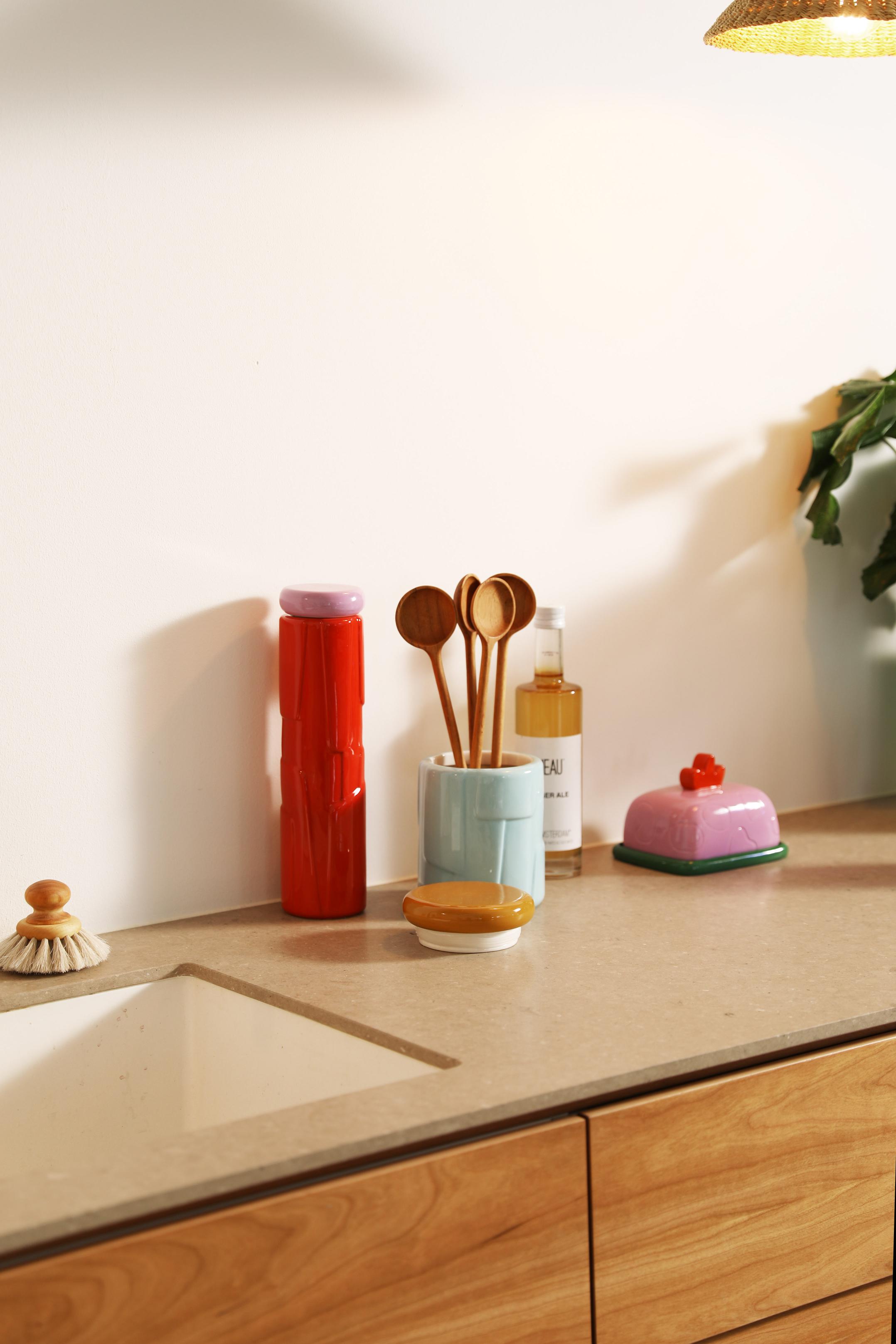 FLAKE-opbergdoos blauw met een bruine deksel