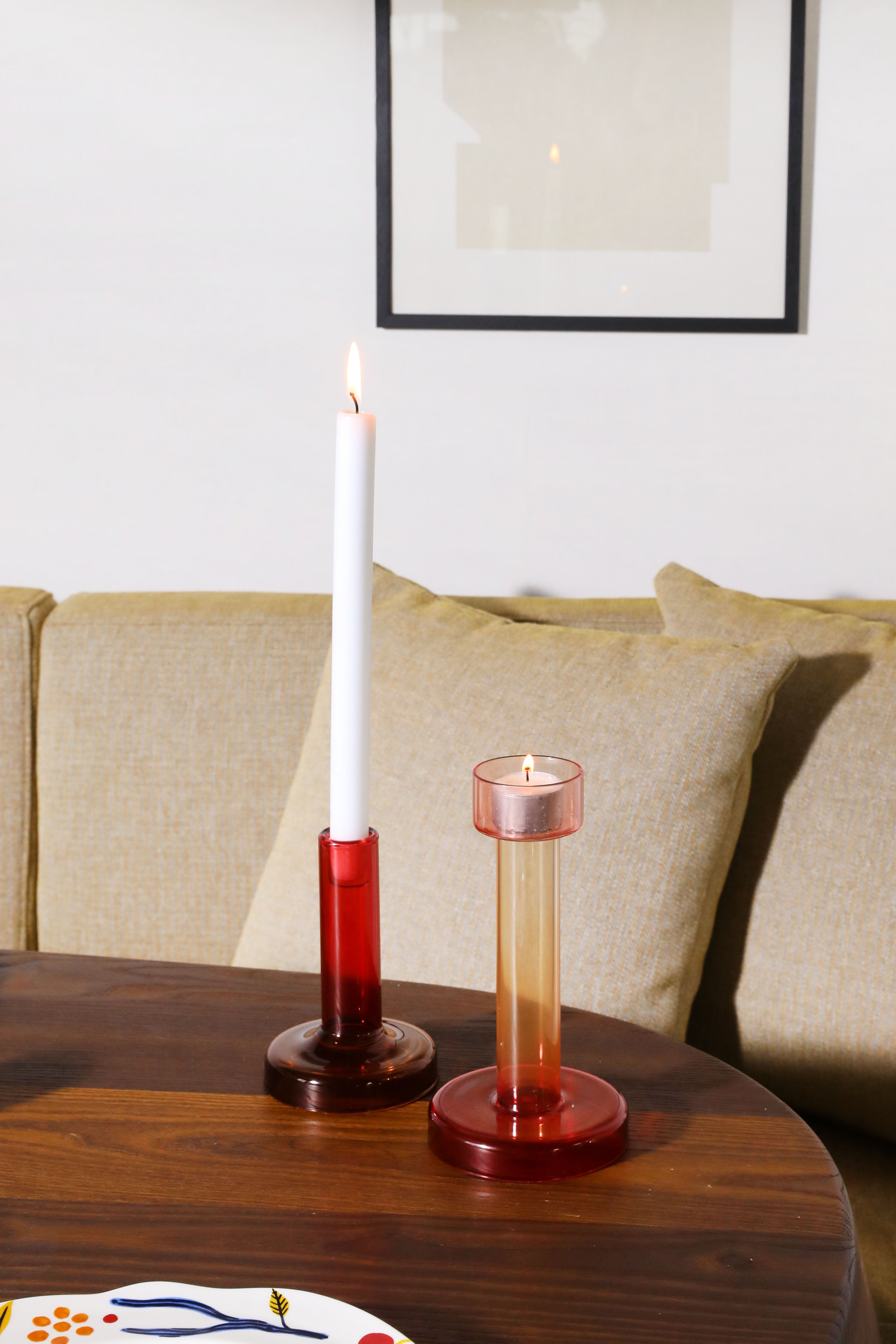 Teelichthalter BOLE rot mit rosa