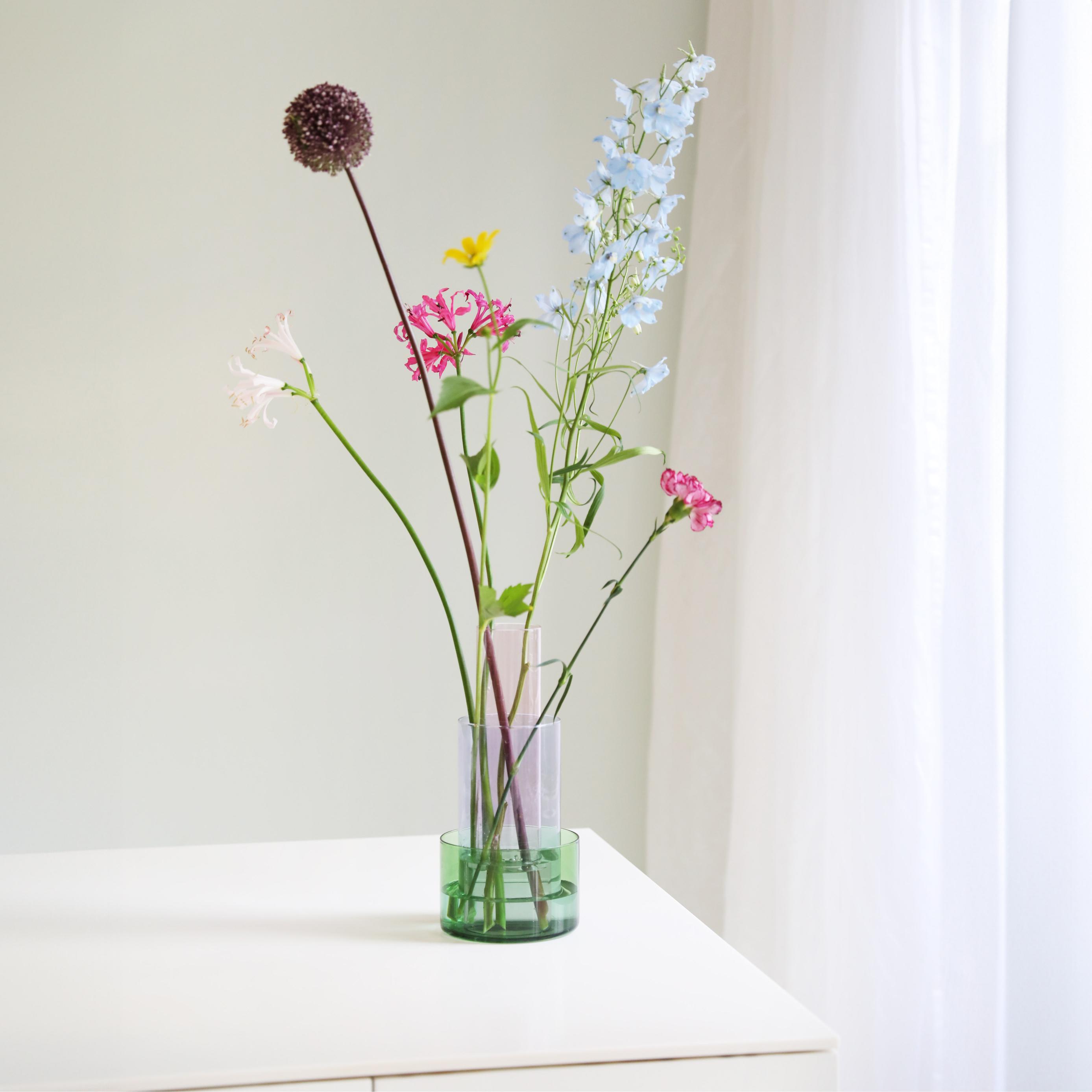 AMPHI Vase in Pink with Purple and Green