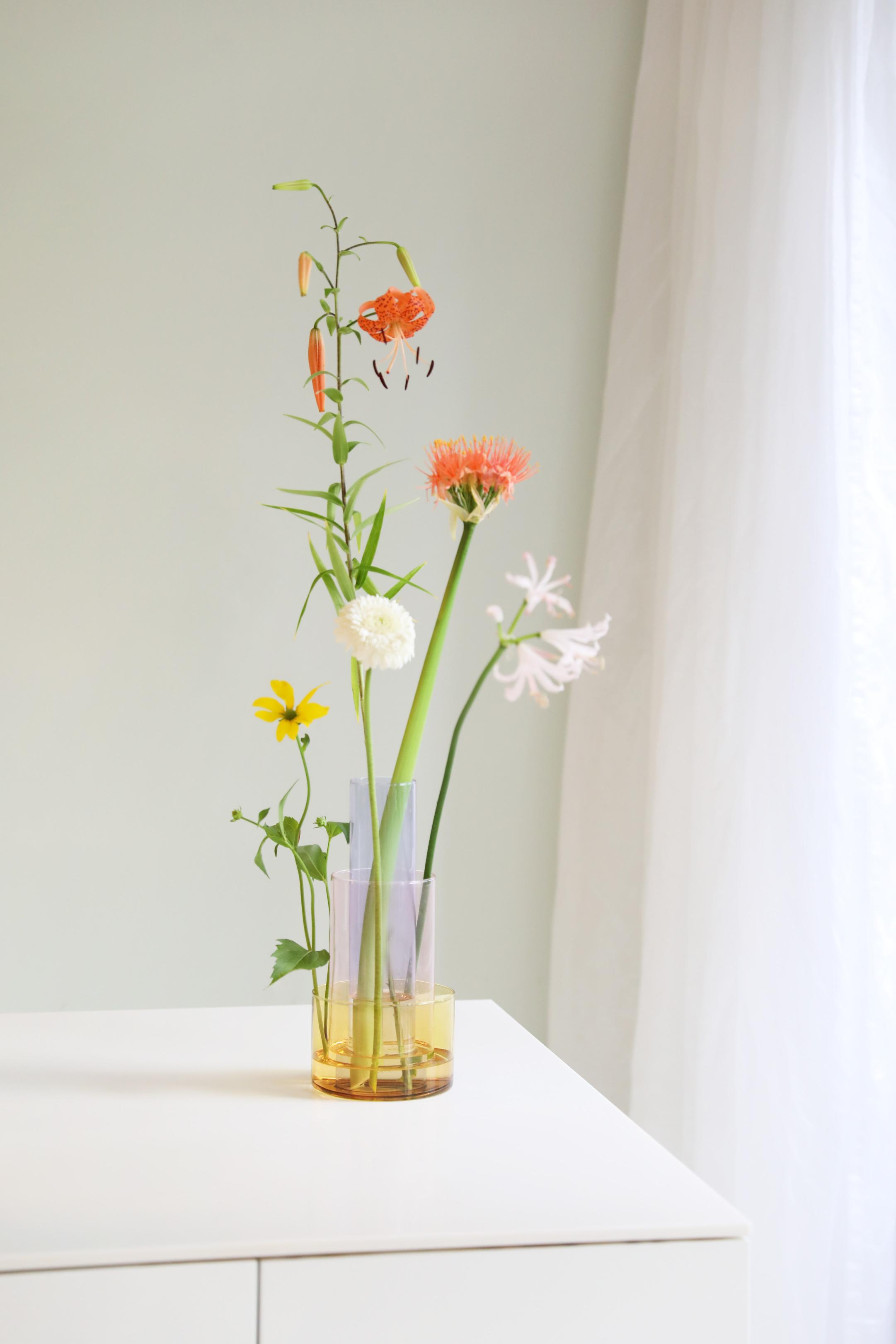 Vaas AMPHI paars met roze en geel