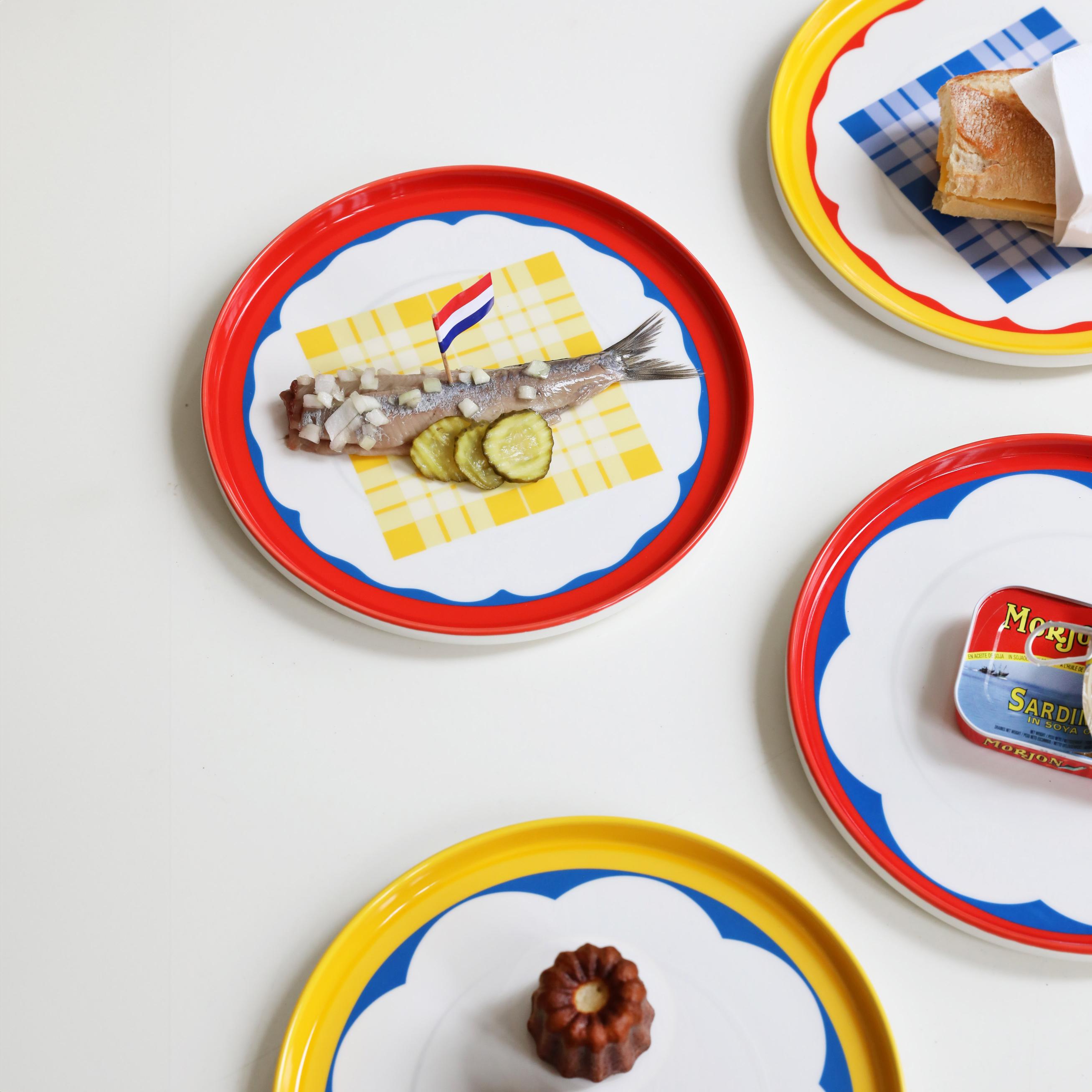 Dinerbord DAYDREAM WAVE geel met wit en rood