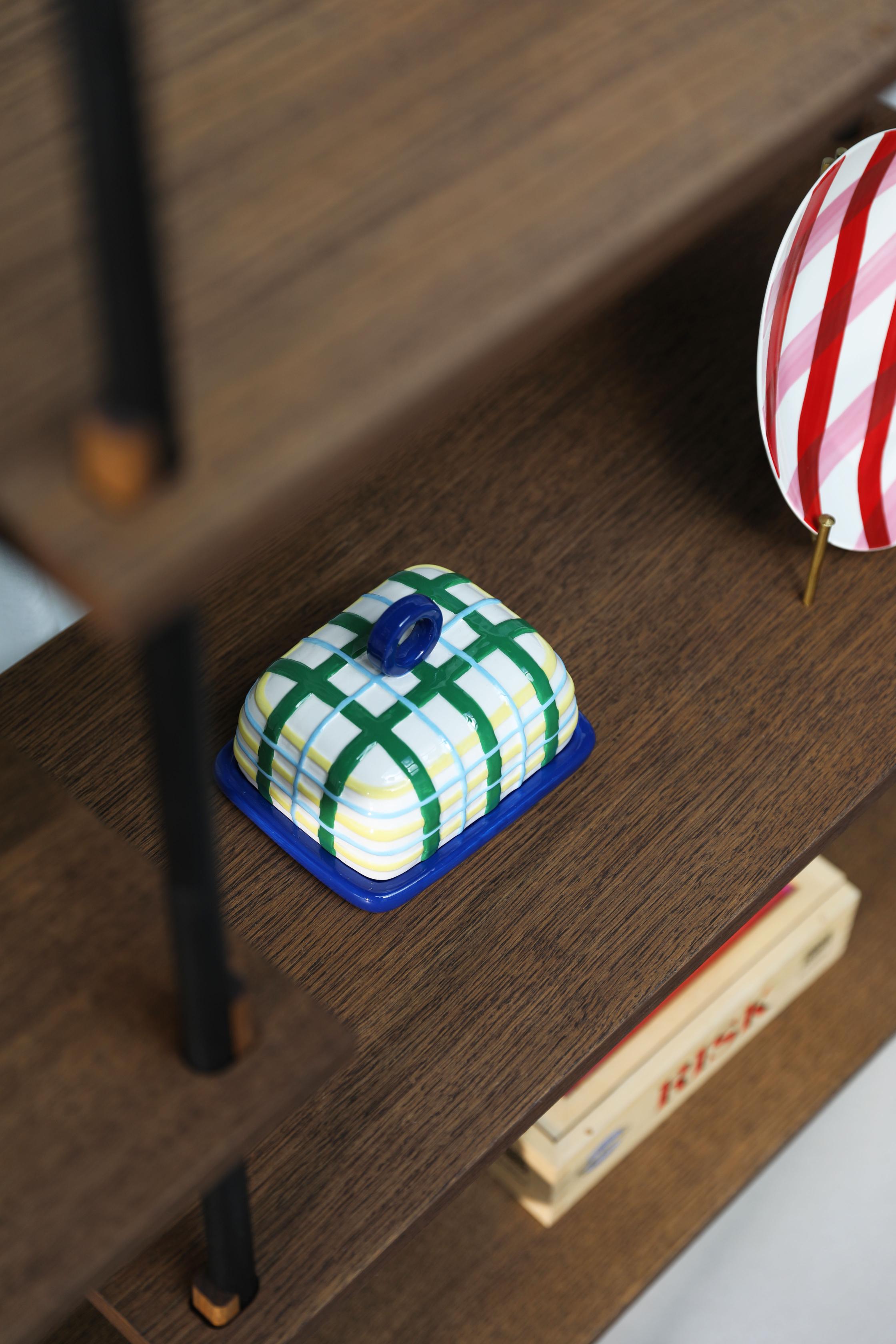 Boterdoos PLAID blauw met groen en geel