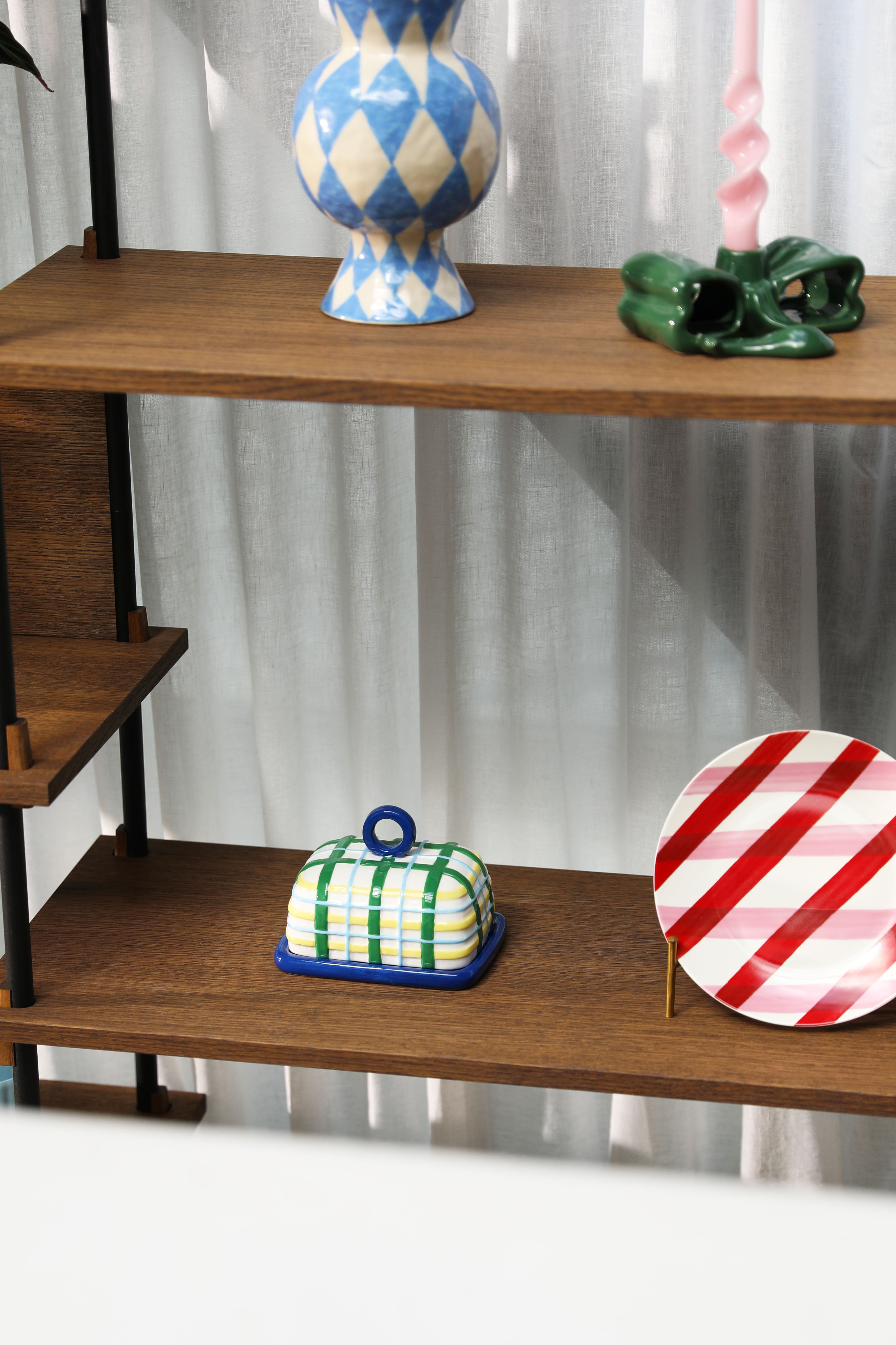 Boterdoos PLAID blauw met groen en geel