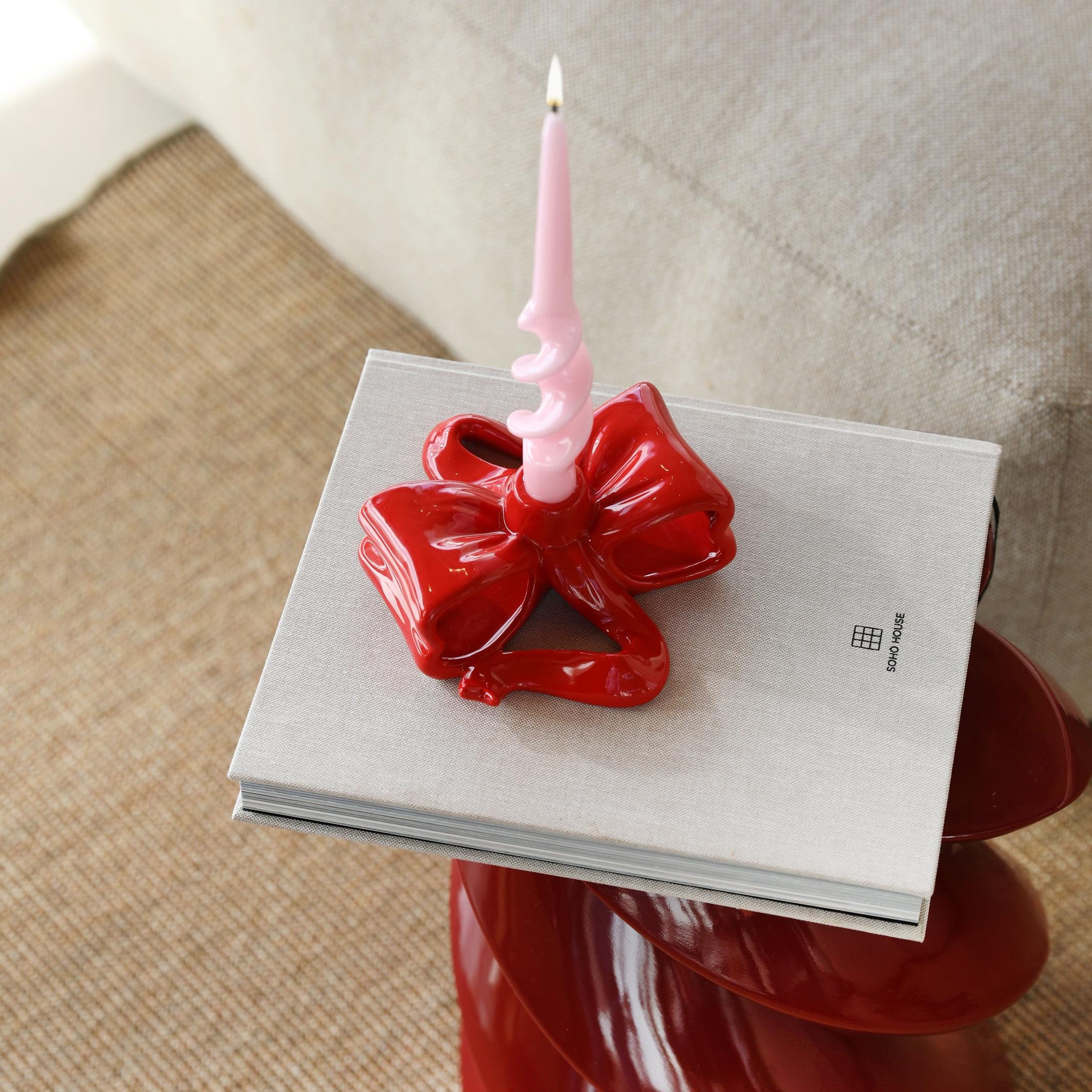 RIBBON Candle Holder Red