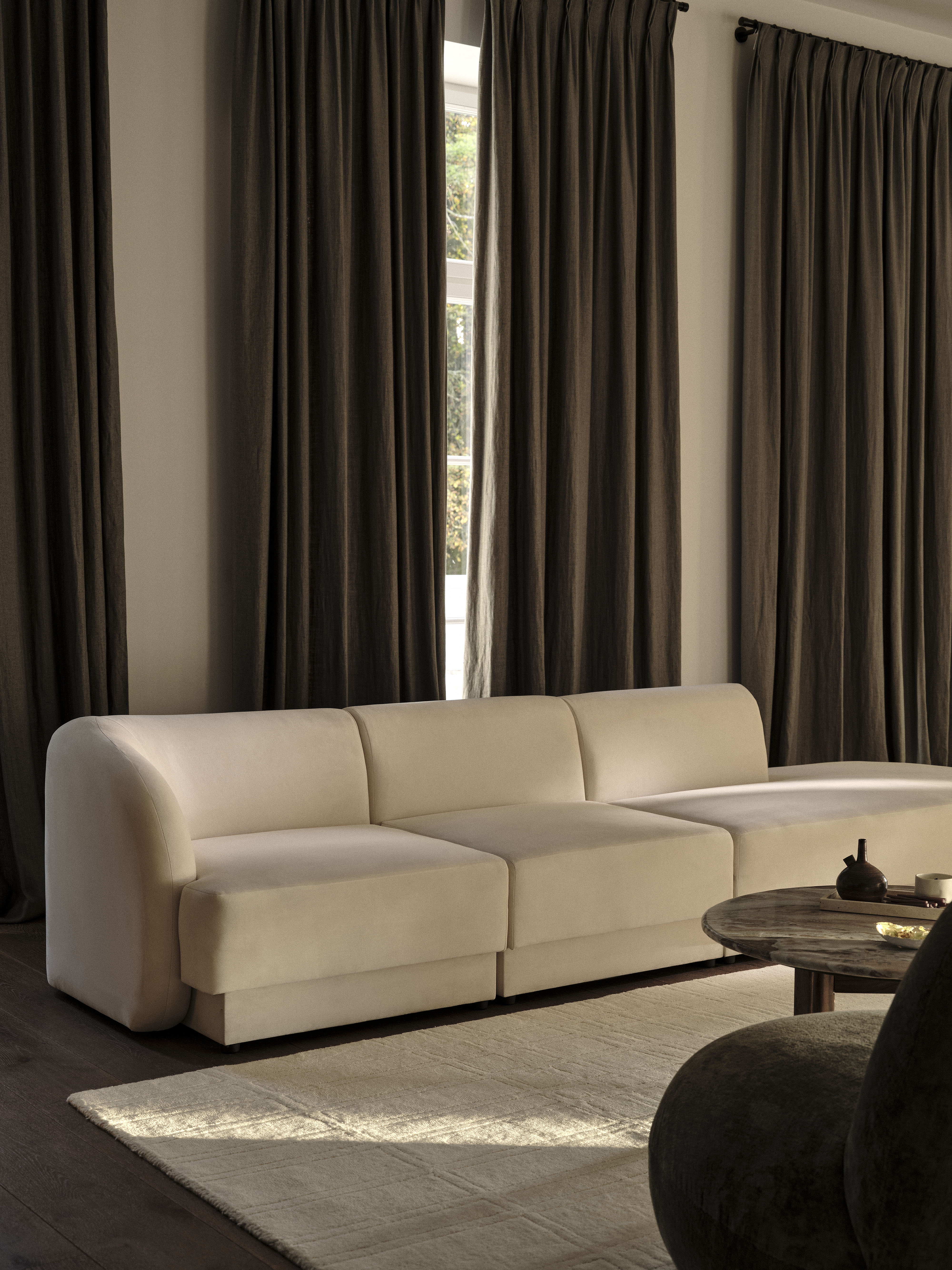 Samt-Ecksofa für 6 Personen in U-Form rechts MILEY cappuccino