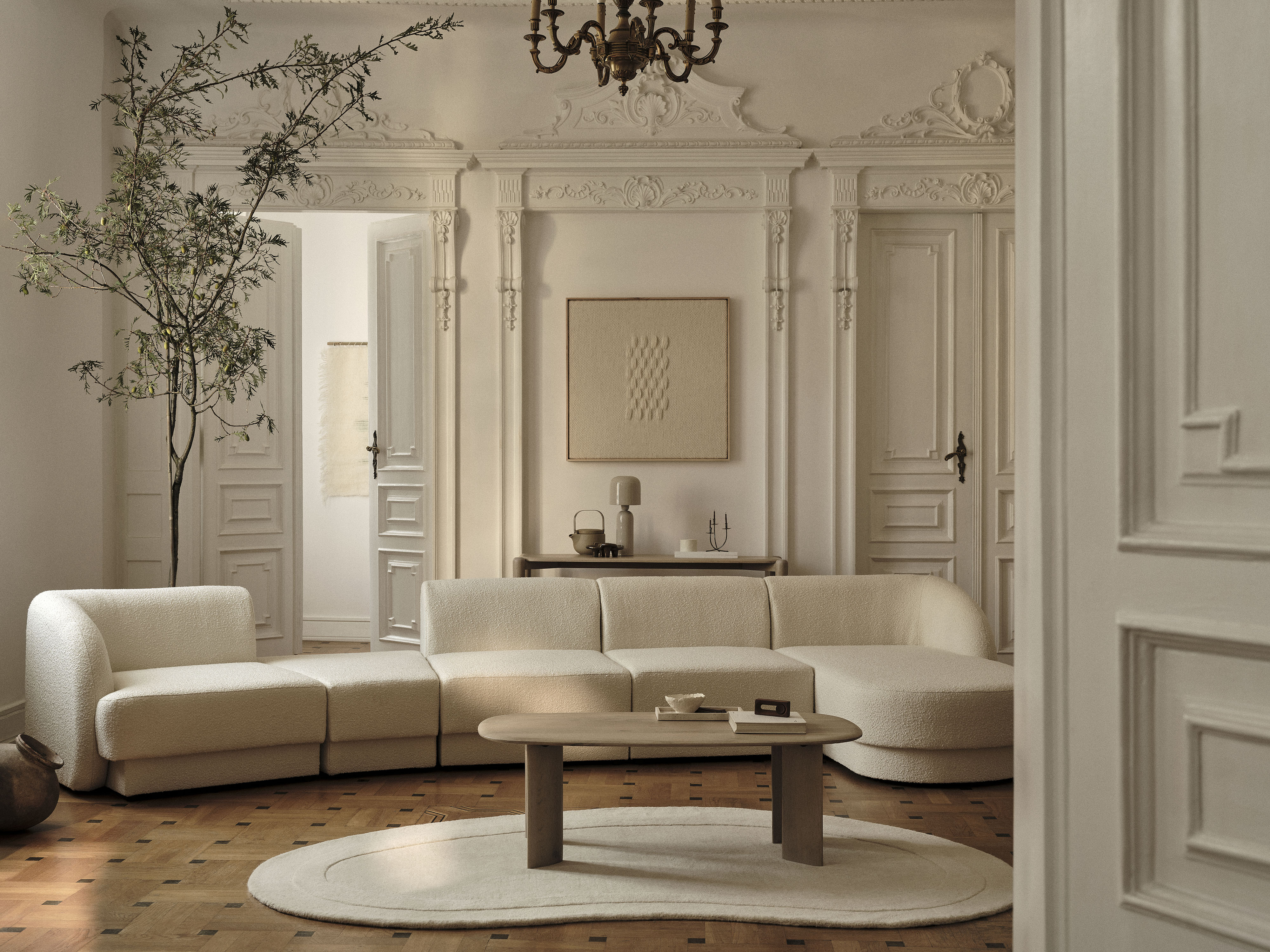 Samt-Ecksofa für 6 Personen in U-Form rechts MILEY cappuccino