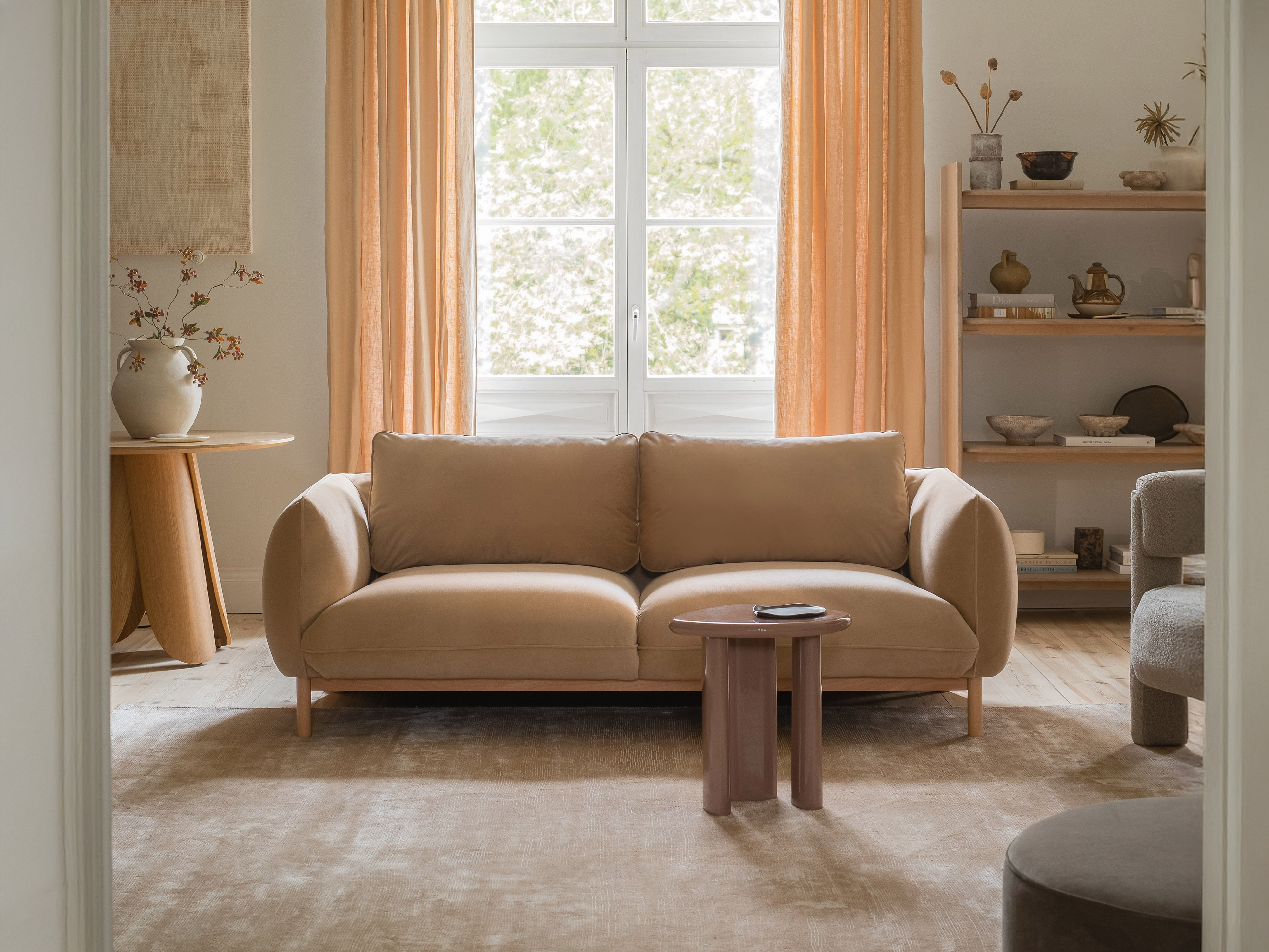 ADA velvet sofa for 4 people light brown
