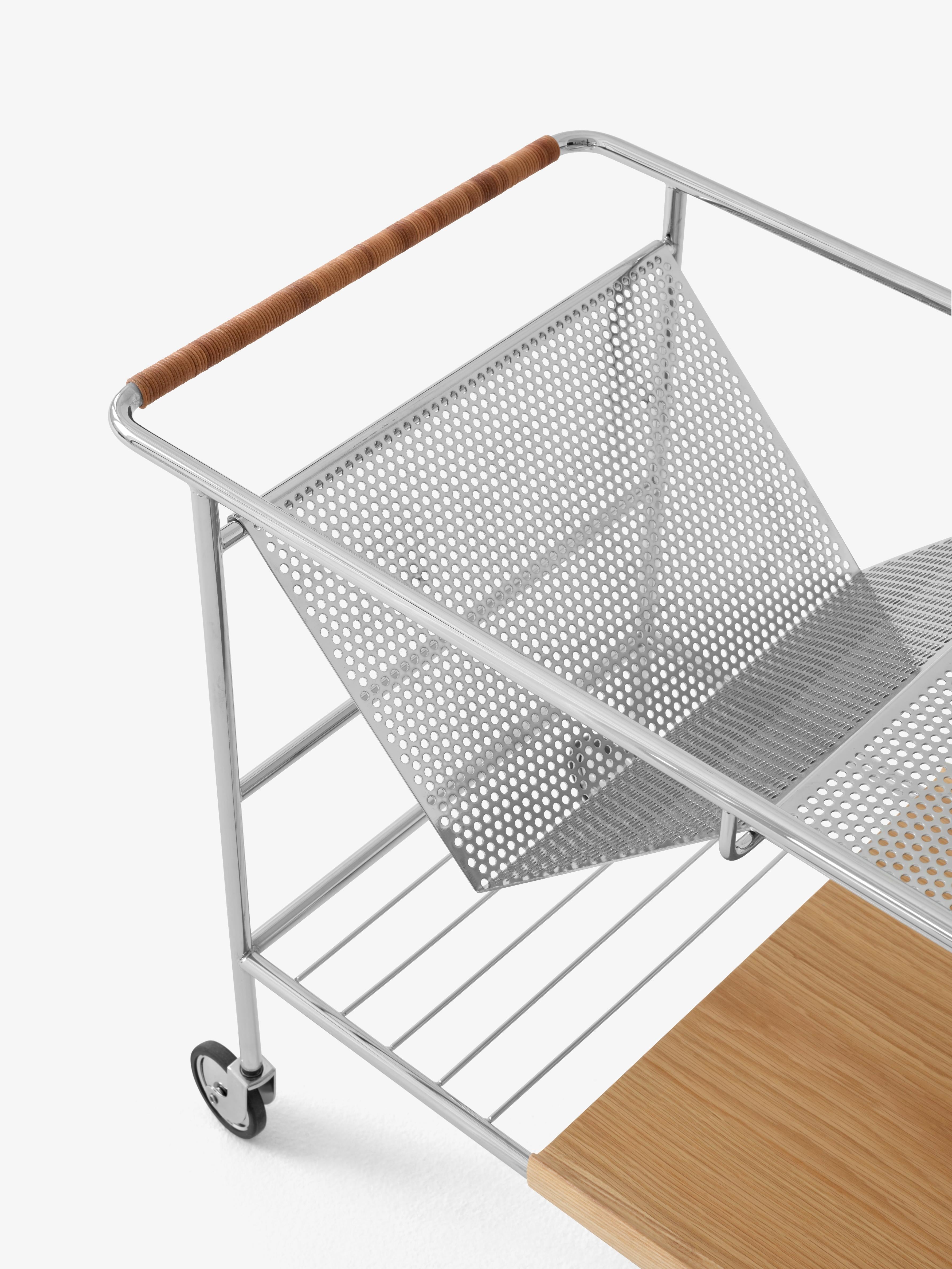 ALIMA NDS1 wagentje met verchroomd frame en gelakt eikenhout