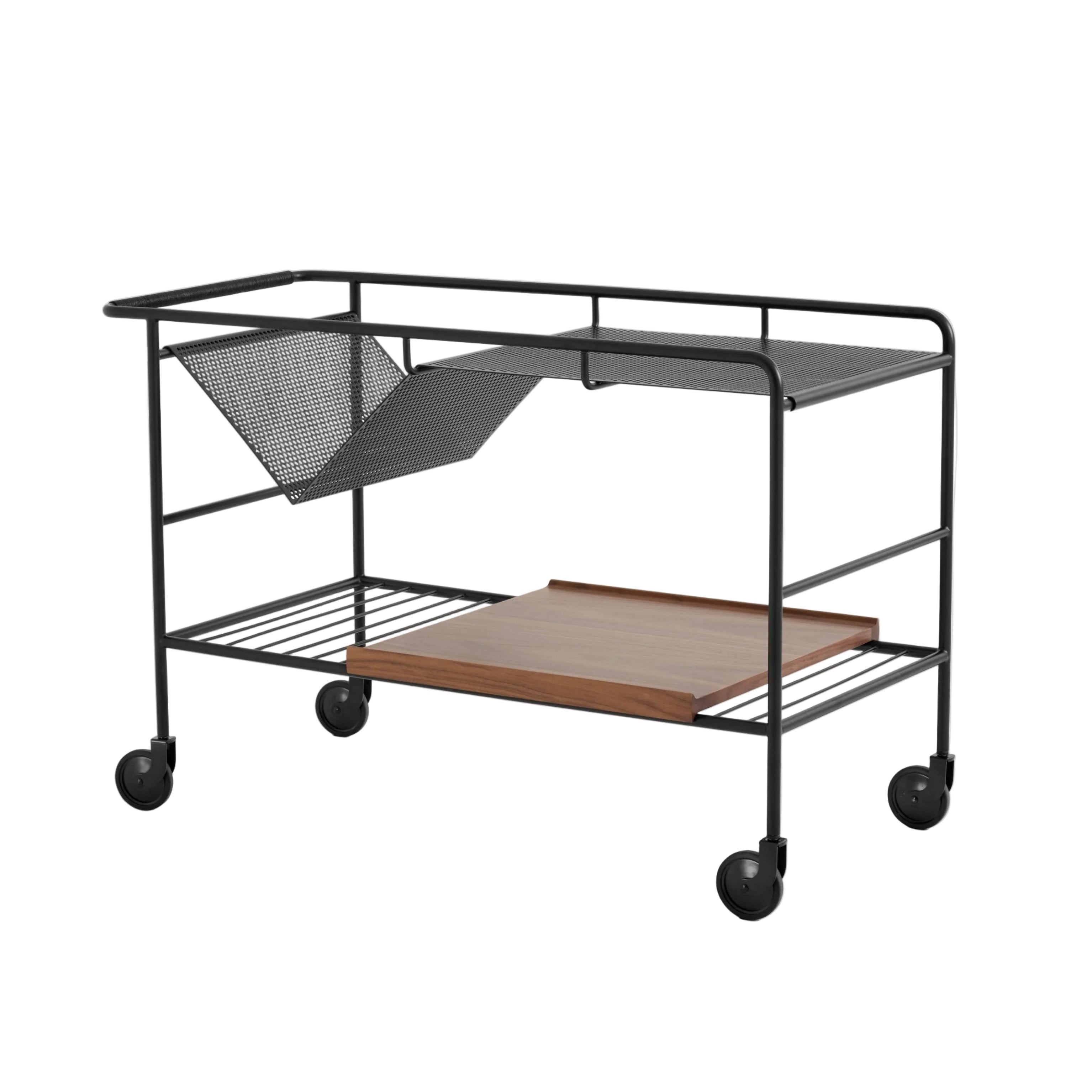 Wagen ALIMA NDS1 mat zwart met gelakt notenhout