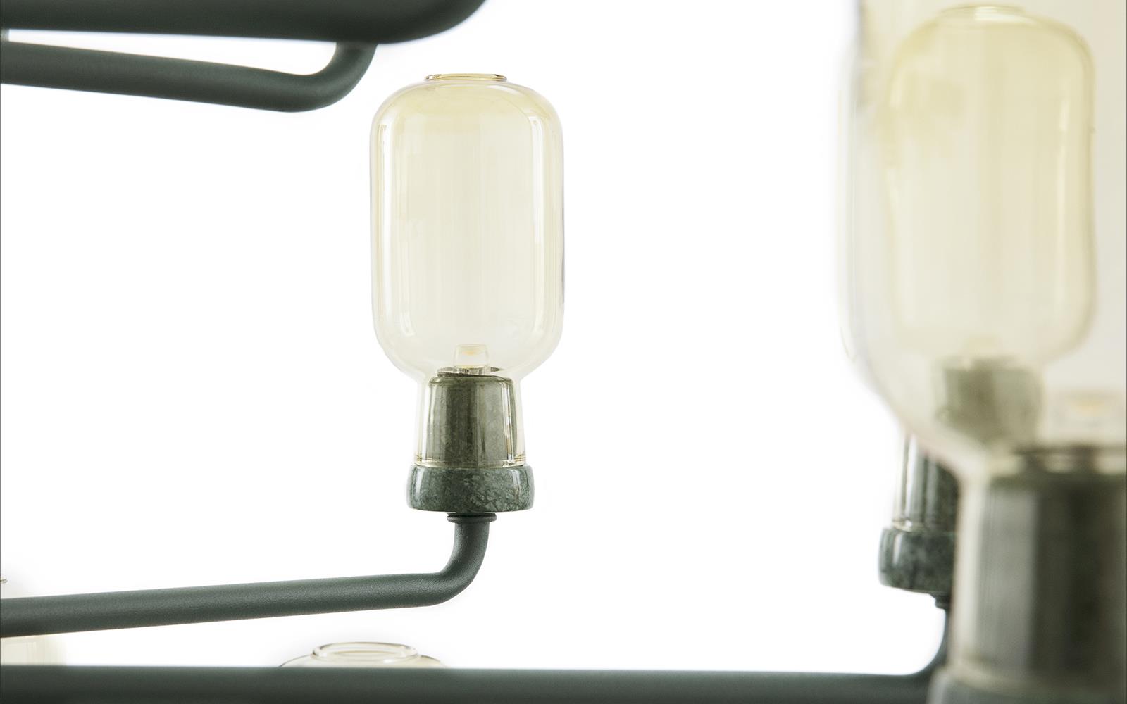 Kroonluchter AMP geel glas met groene marmer