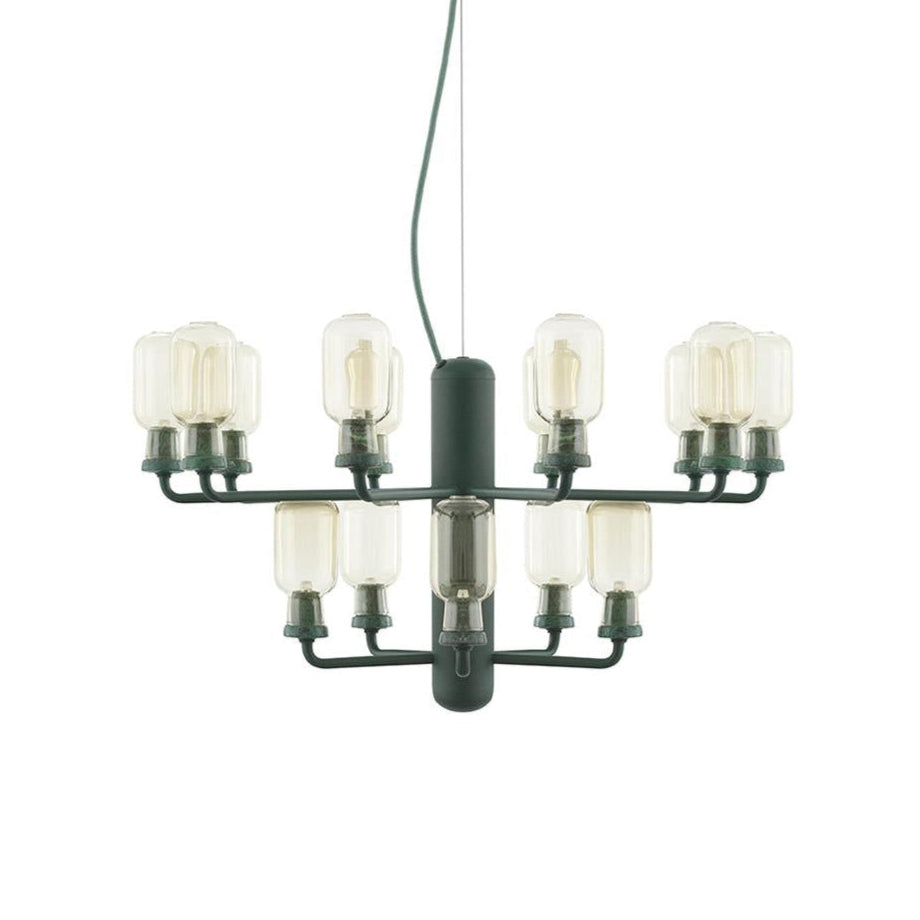 Kroonluchter AMP geel glas met groene marmer