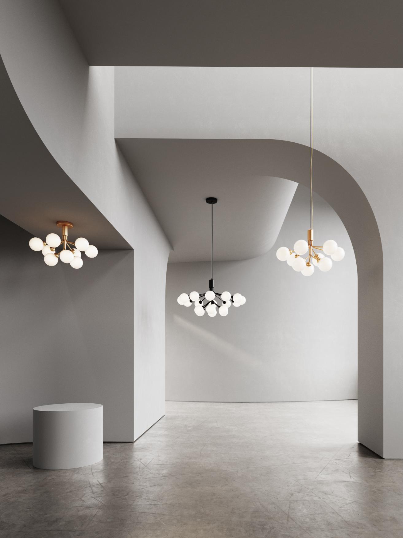 Plafondlamp APIALES 9 zwart met opaalglas