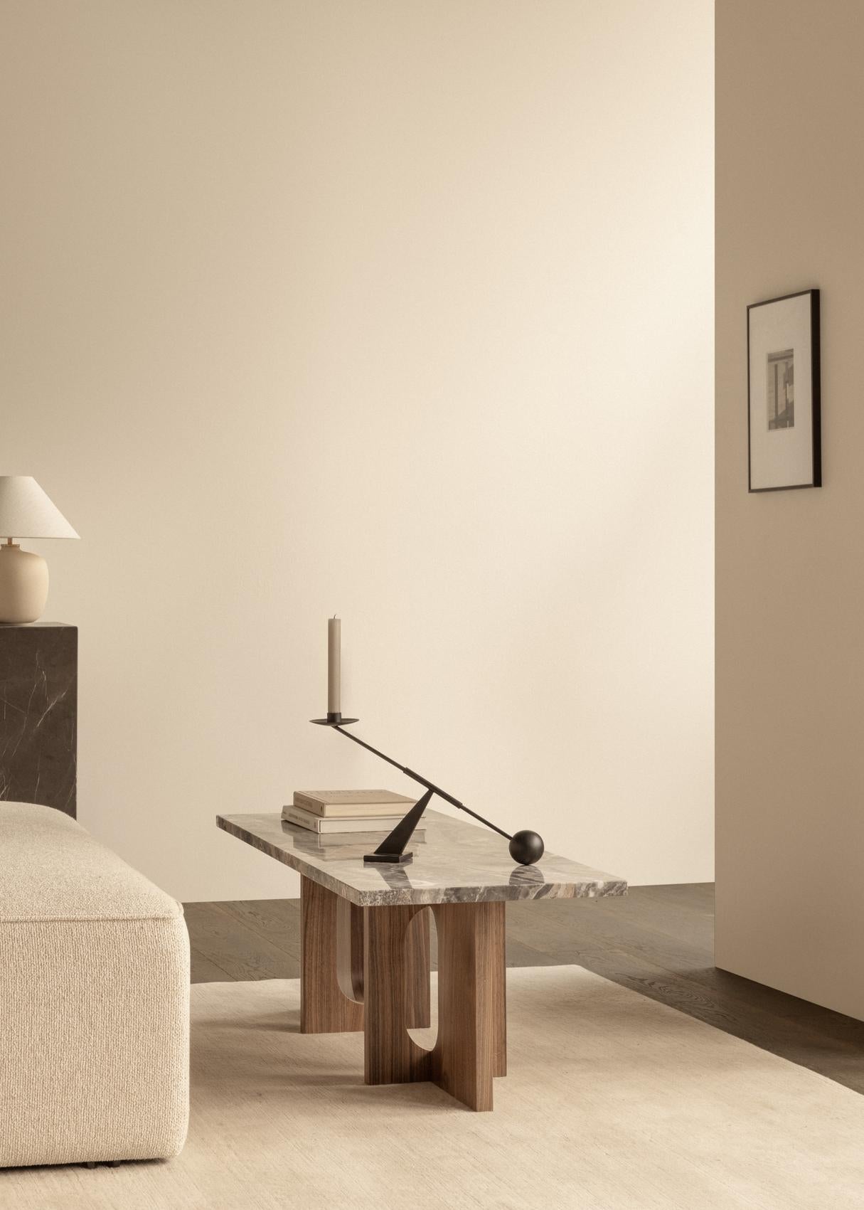 ANDROGYNE coffee table white-brown marble with a dark oak base