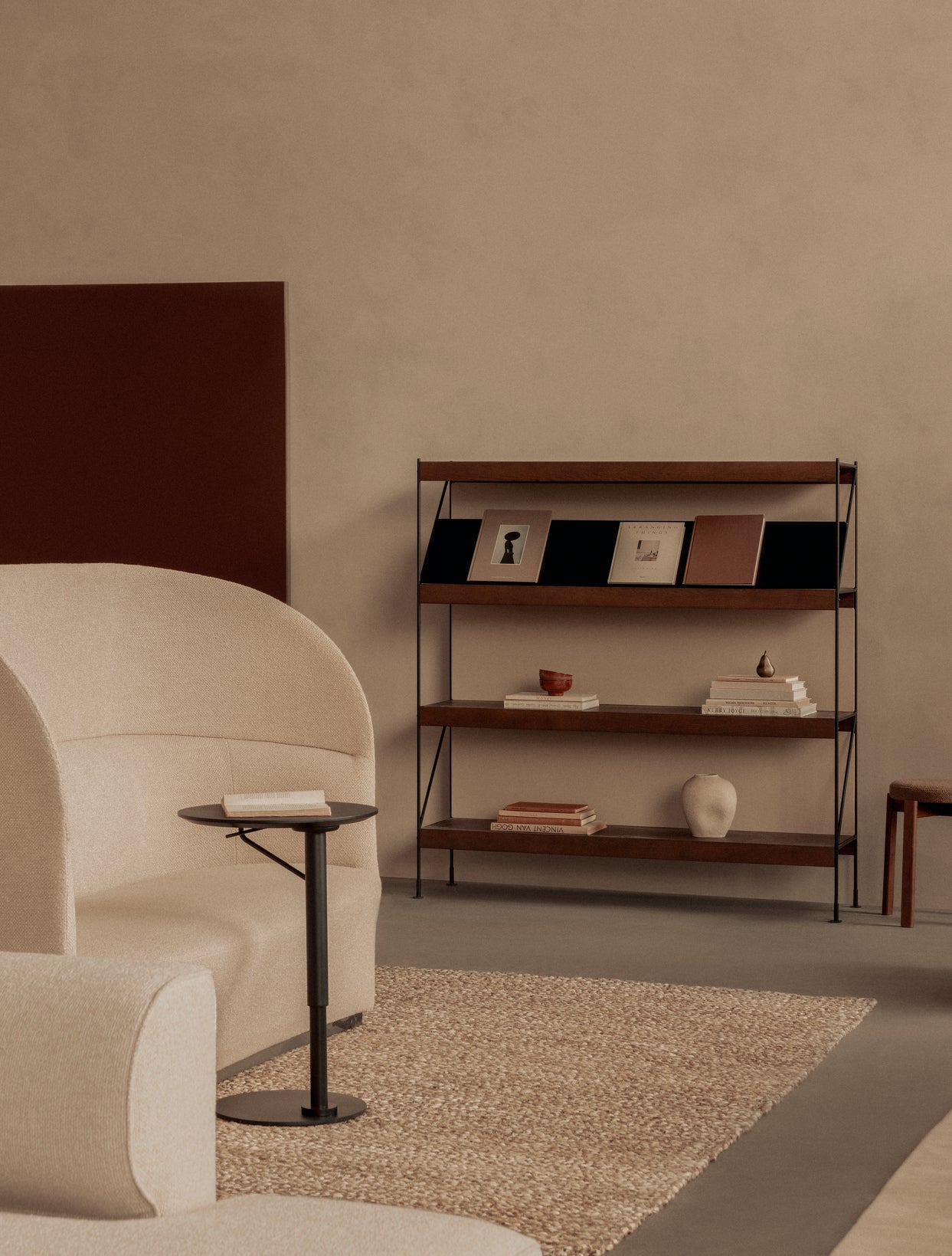 Adjustable Side Table BRANCH Dark Oak Wood with Black Base