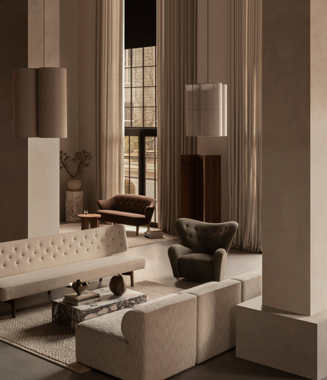 3-seater Sofa RADIOHUS light gray with walnut base