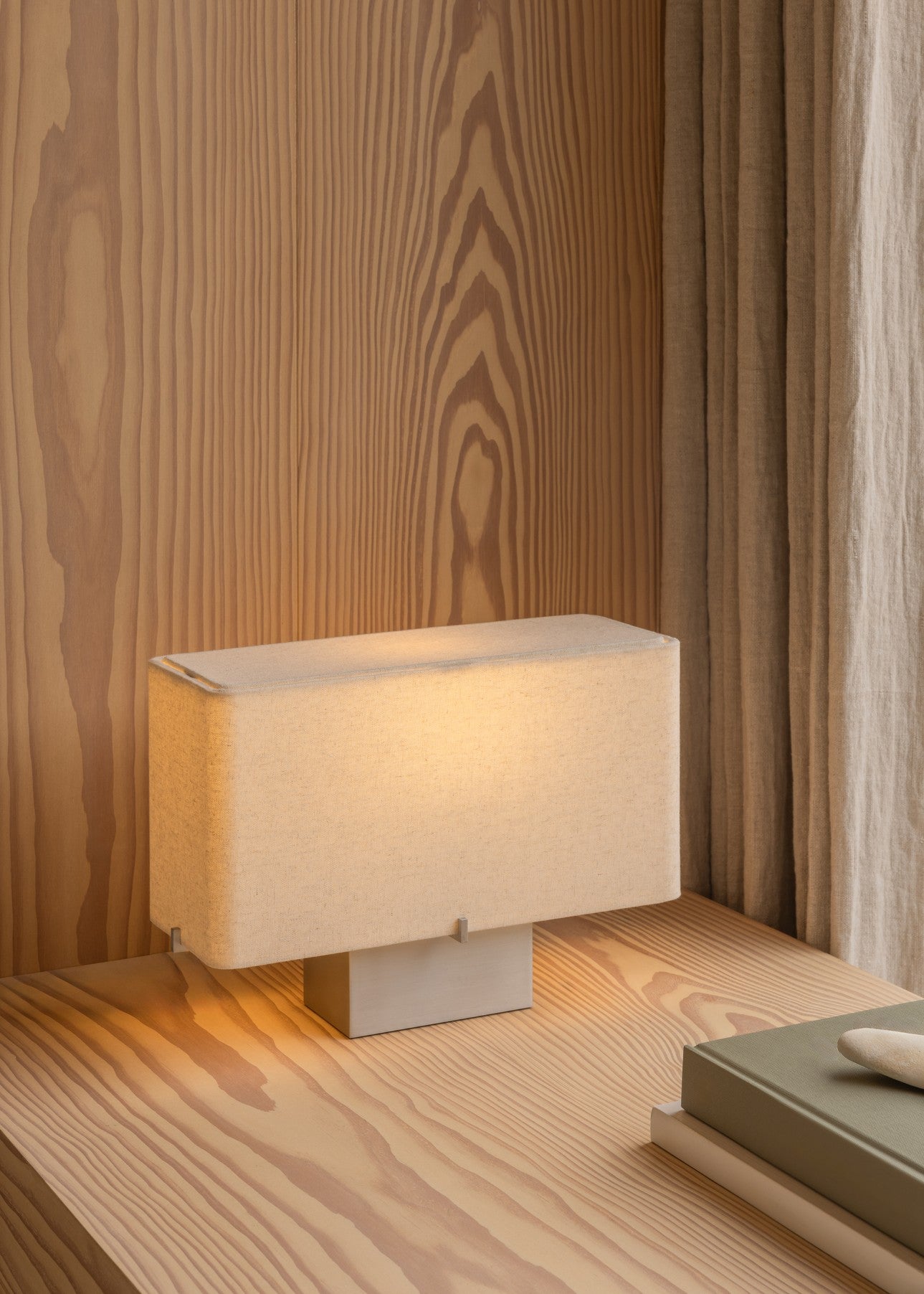 NONNA table lamp with travertine base and linen shade