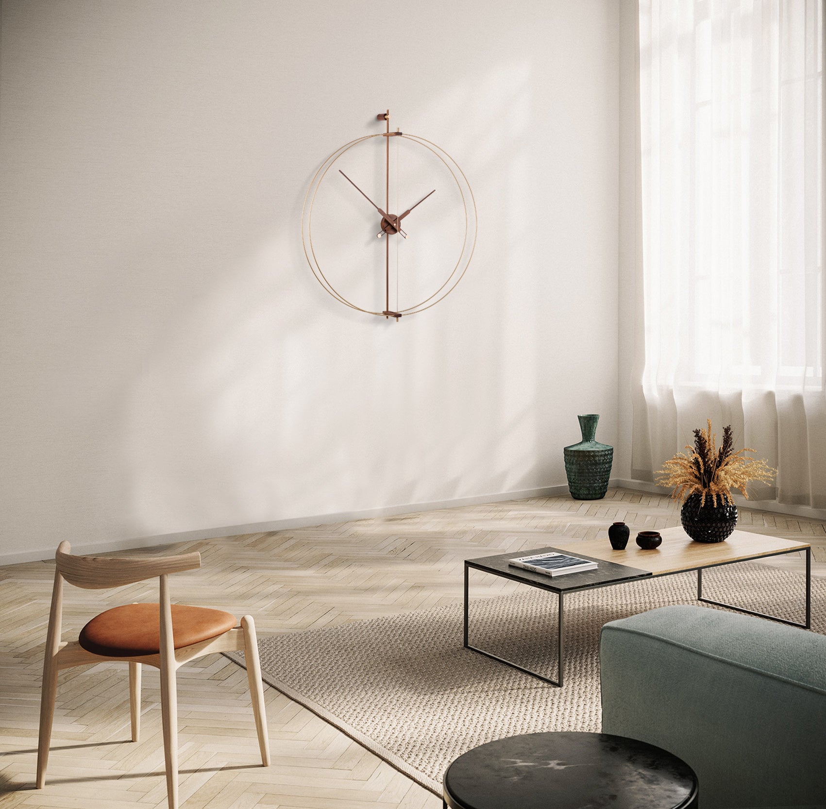 Wandklok BARCELONA PREMIUM notenhout met messing