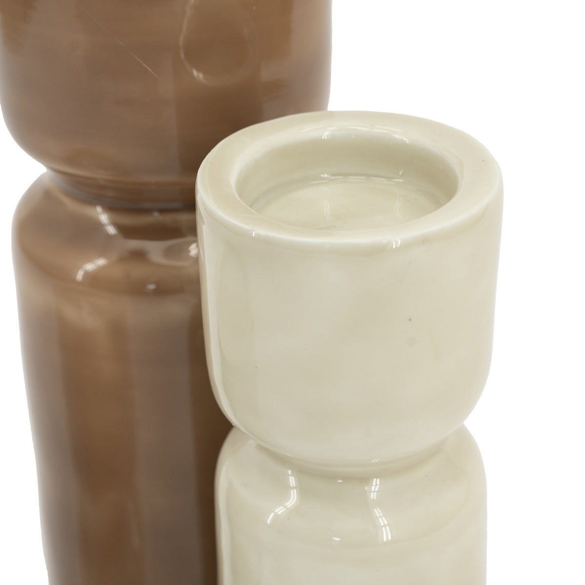 ROANY DUO kaarsenhouder set bruin met wit en beige