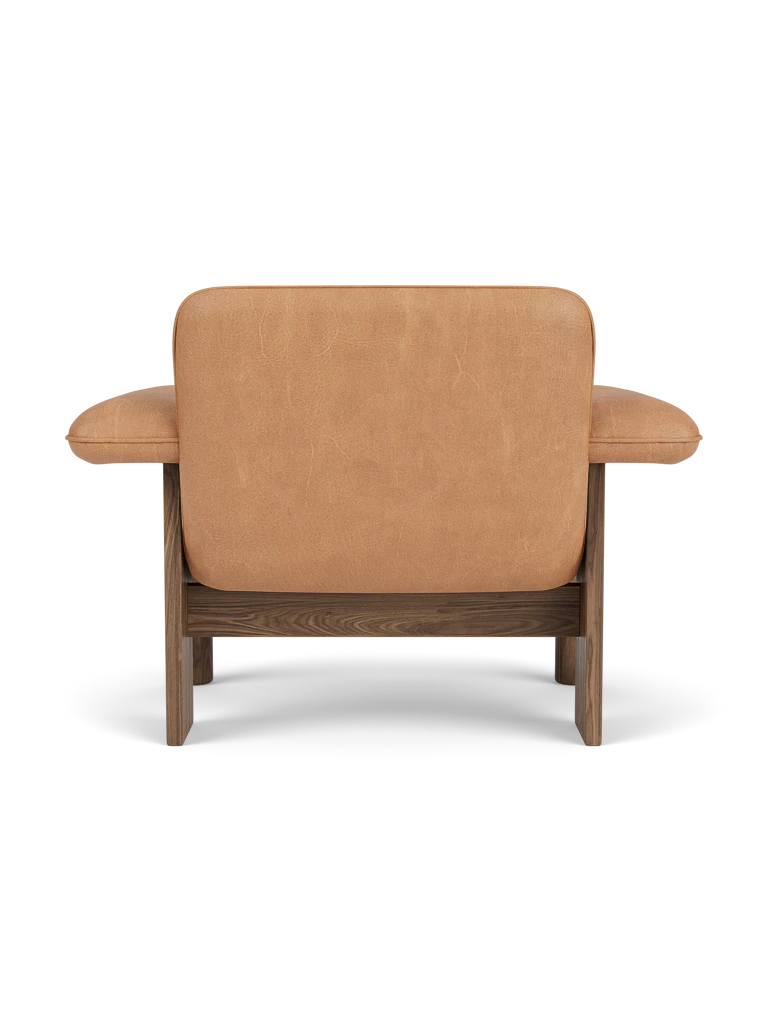 Fauteuil BRASILIA cognac leer met notenhouten basis