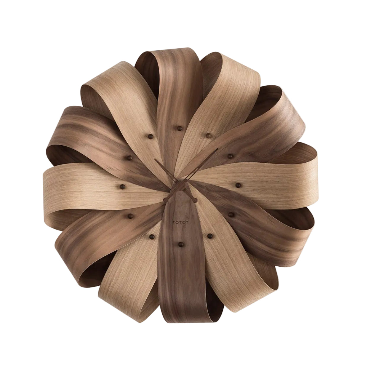 BRISA wall clock in walnut wood with oak wood