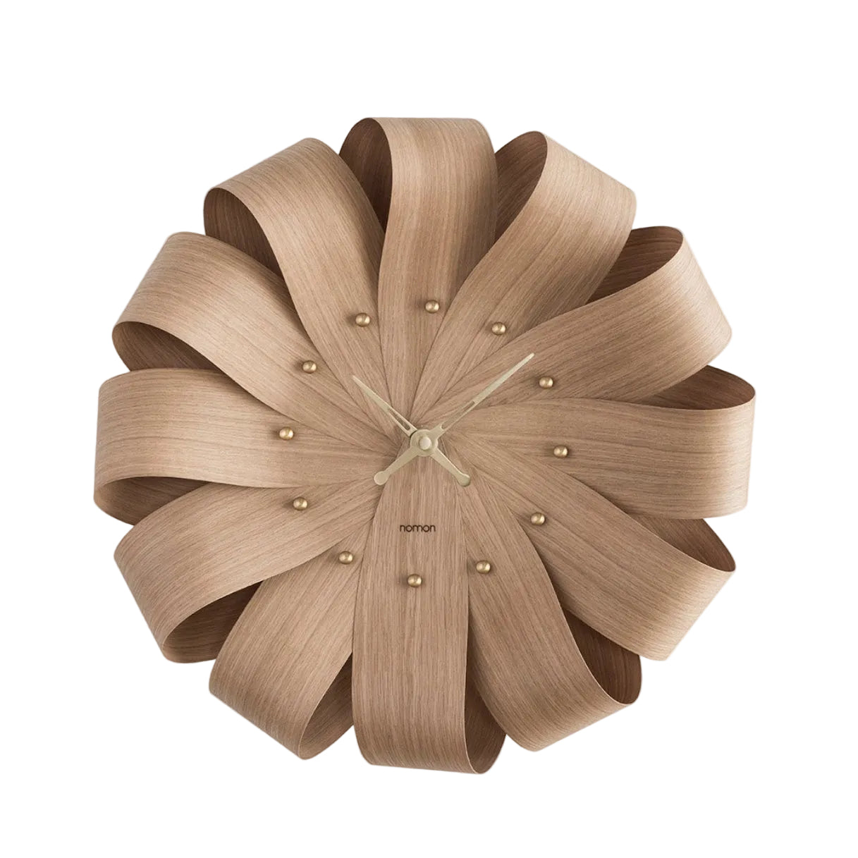 BRISA wall clock in oak wood with brass finish