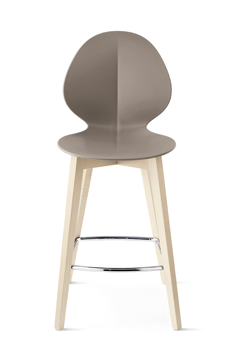 BASIL bar stool in taupe with a whitewashed wooden base