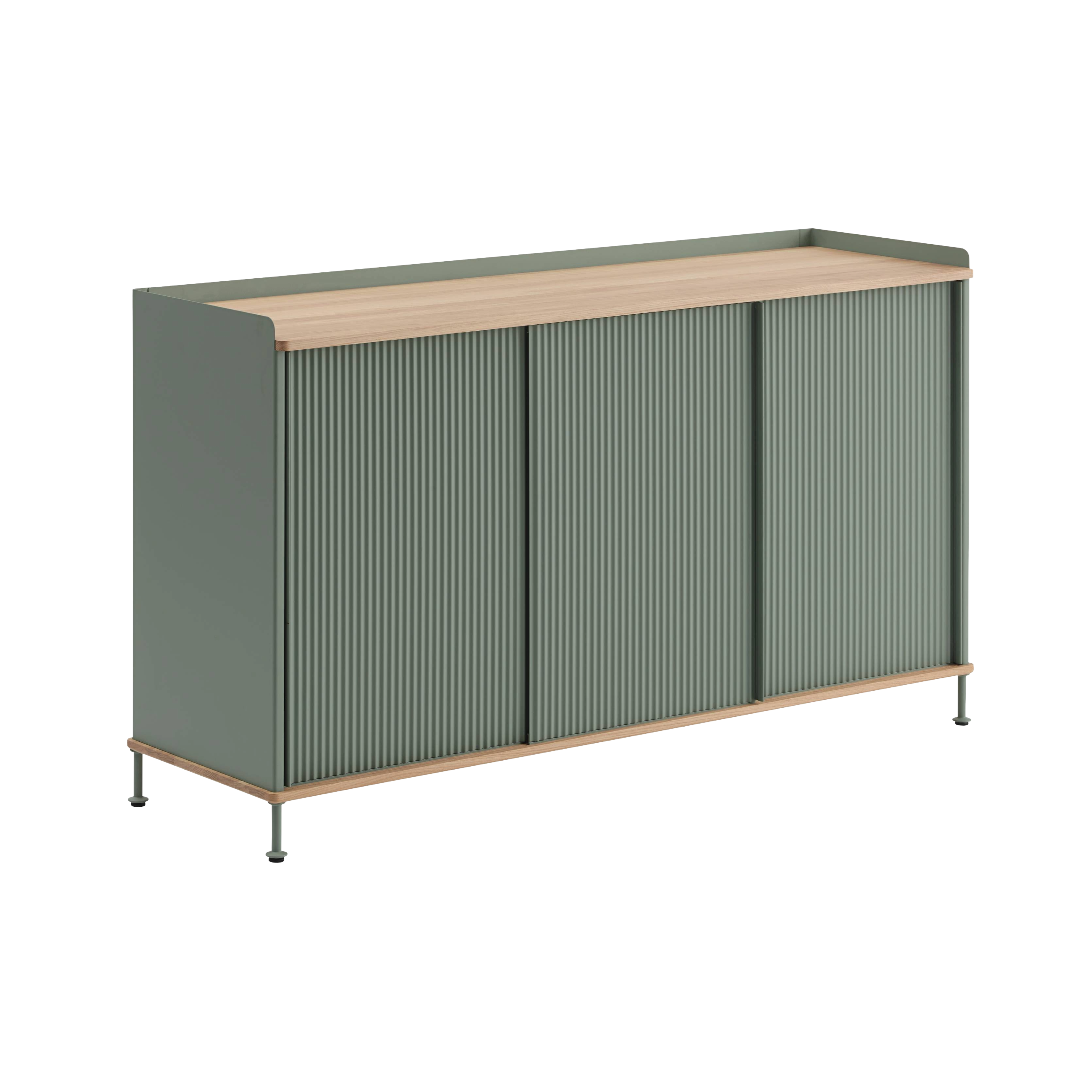 ENFOLD Chest of Drawers in Dirty Green with Oak Top