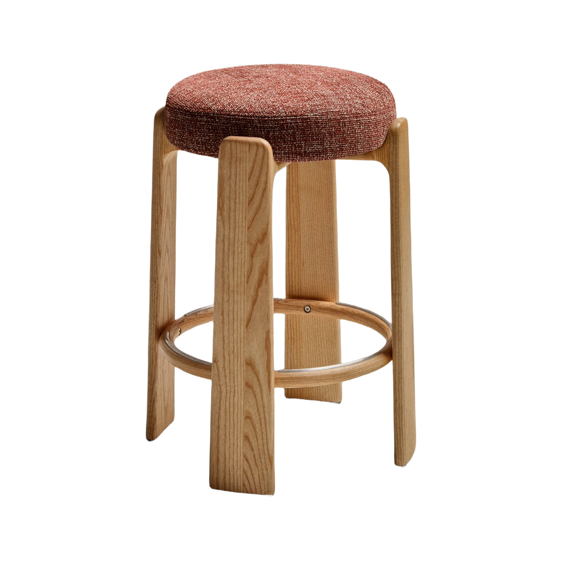 Barkruk GRANITE bruin-rood chenille met essen basis