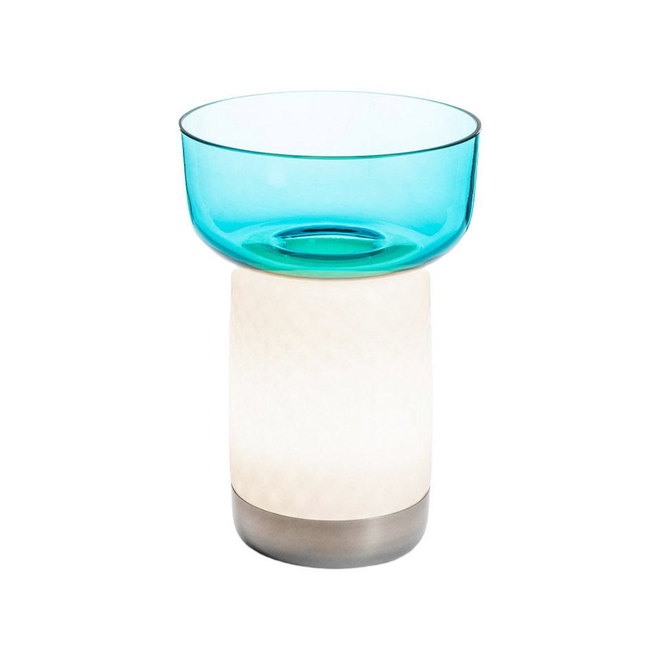 Draagbare lamp BONTA BOWL wit met turquoise