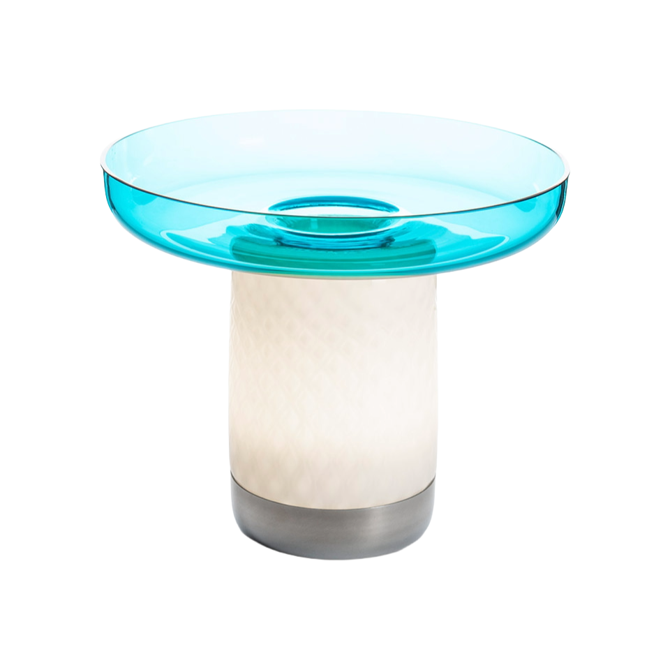 Draagbare lamp BONTA PLATE wit met turquoise