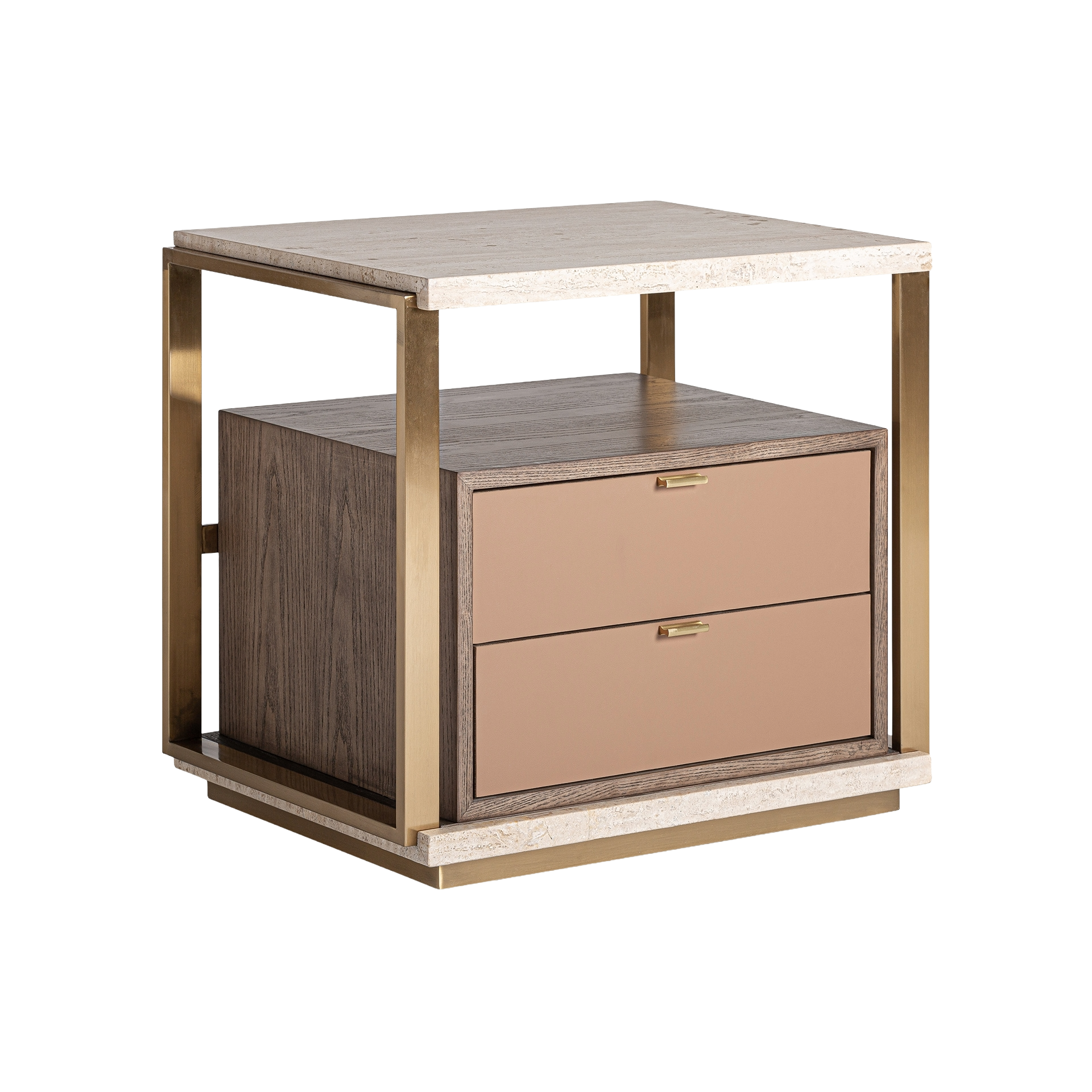 Nachttisch MONZA beige mit Travertinplatte