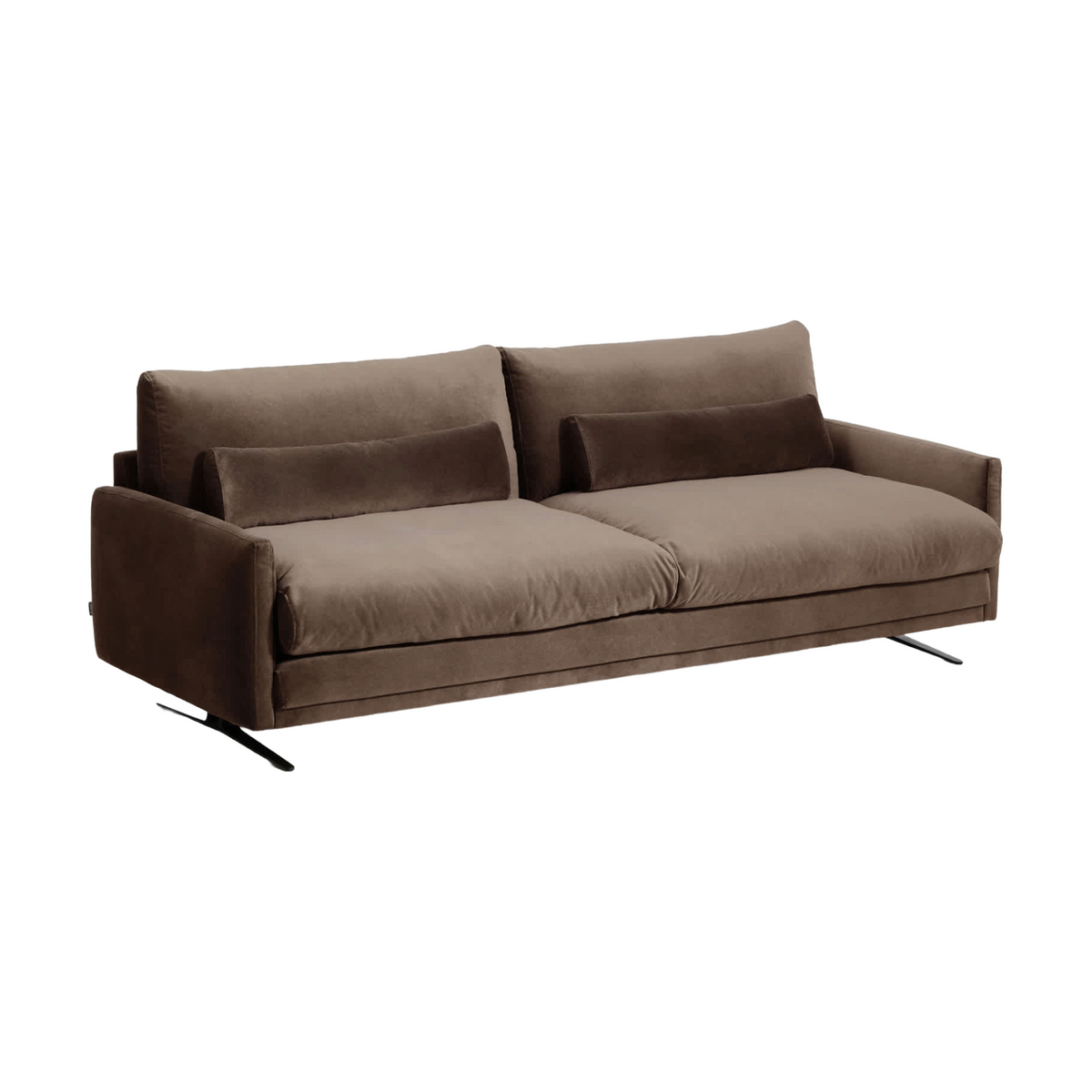 Sofa voor 4 personen van fluweel VELIRO donkerbruin met zwarte basis