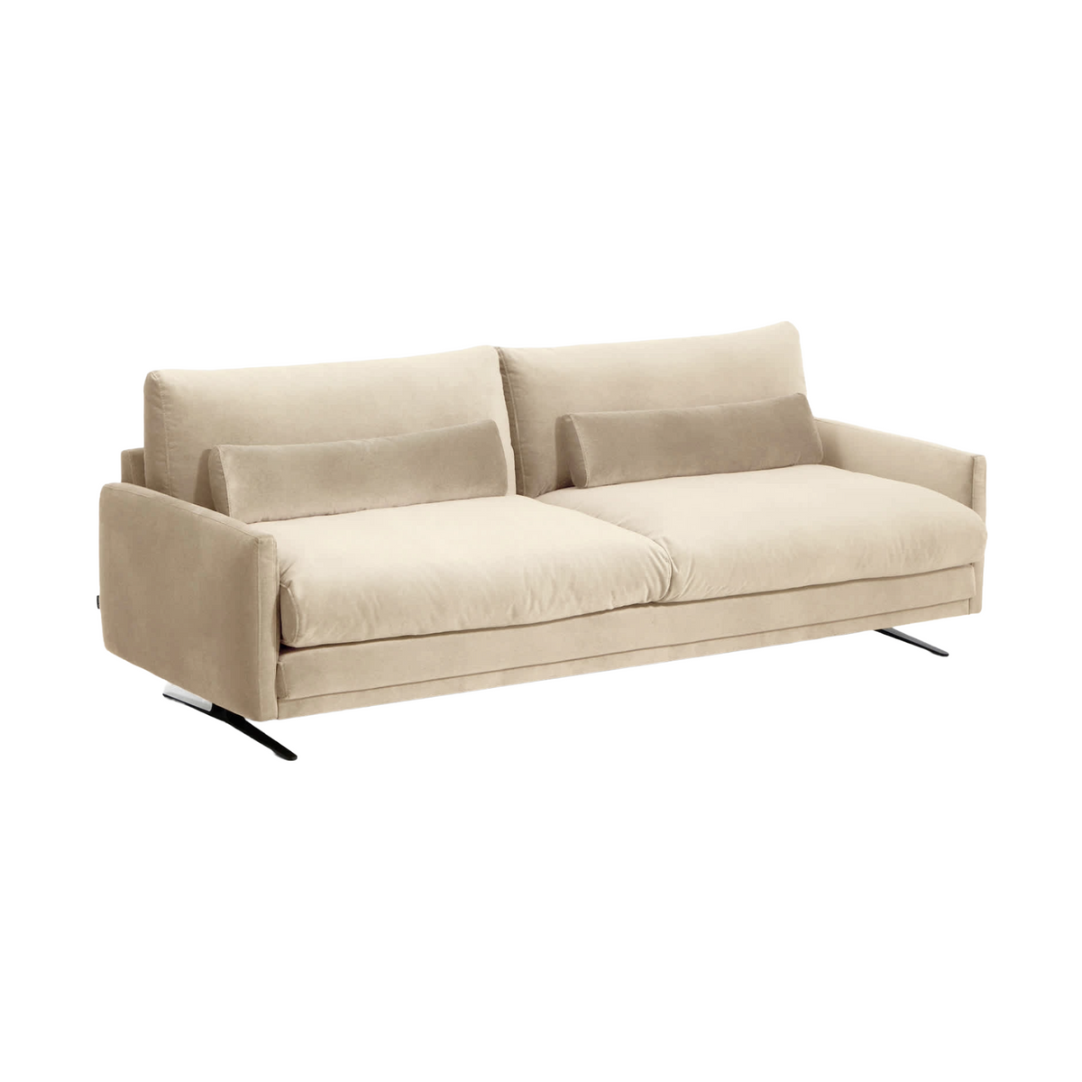 Sofa voor 4 personen van fluweel VELIRO beige met zwarte basis