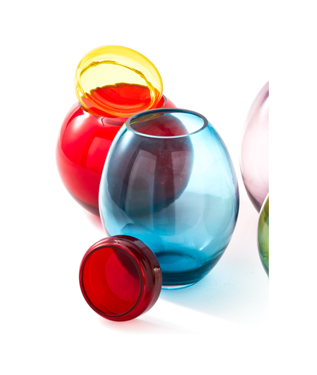 Aufgeblähte Deckel und Gläser Gläser Set farbiges Glas