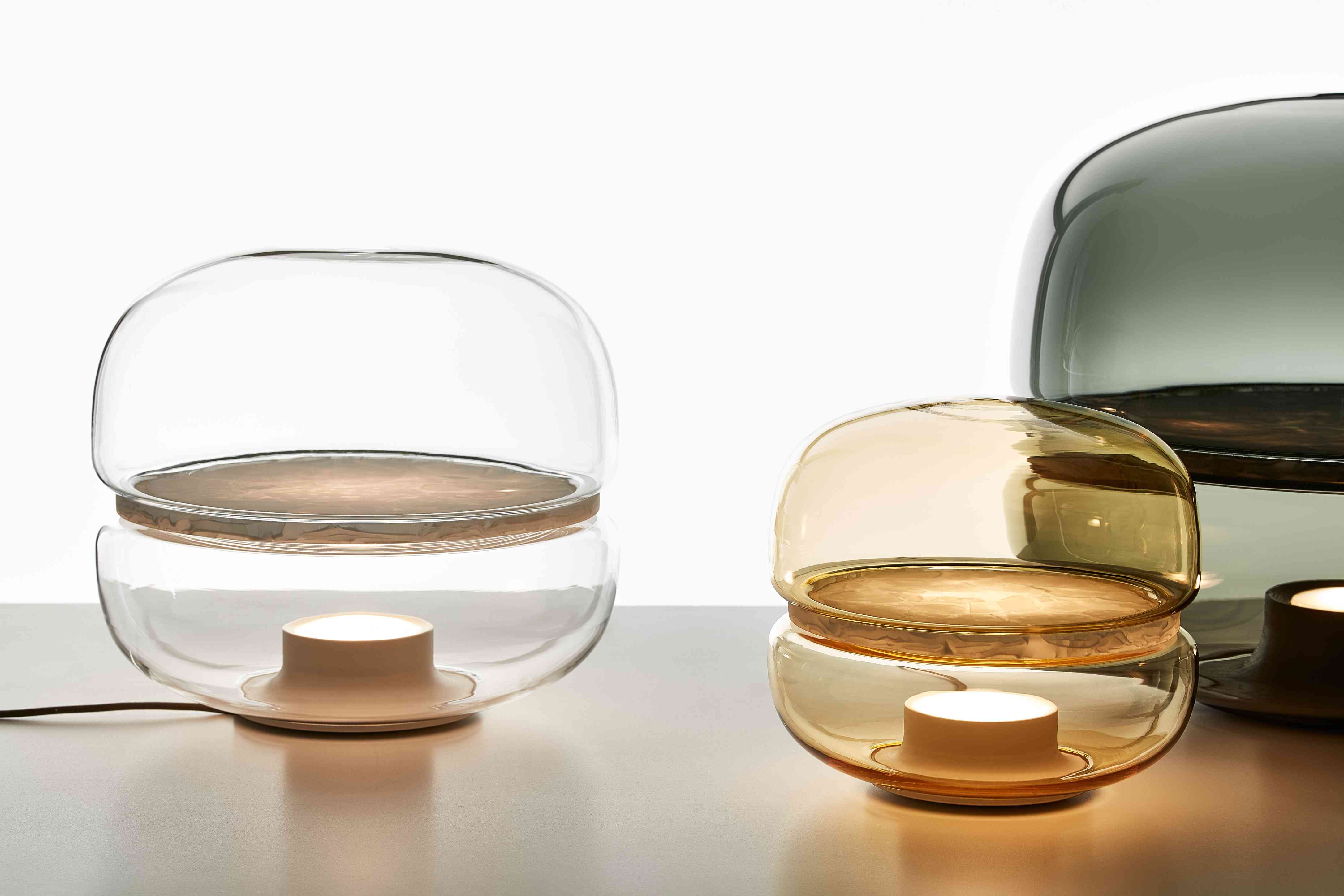 Makkaron L -Tischlampe aufblasbares Glas mit Onyx