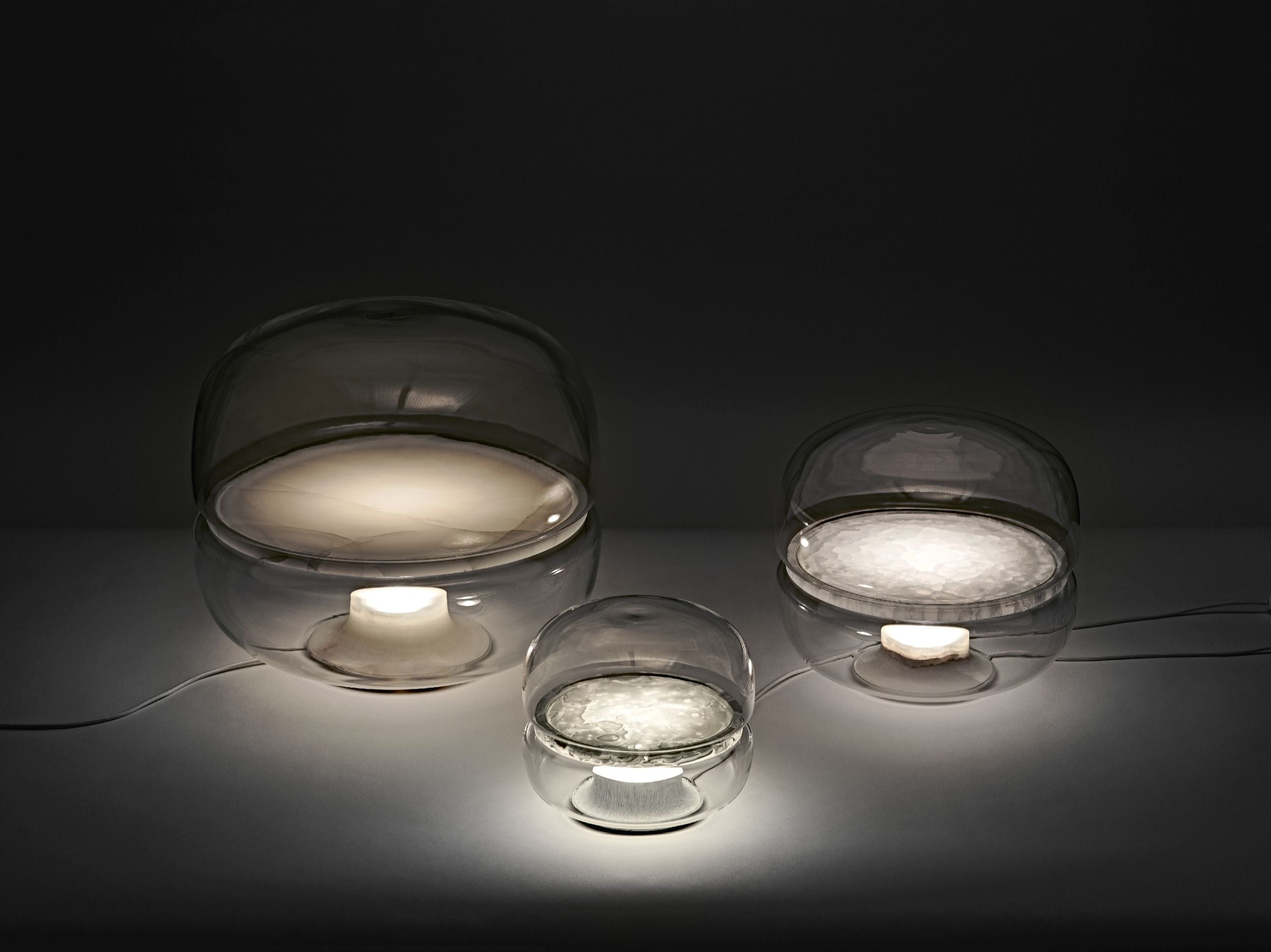 Makkaron L -Tischlampe aufblasbares Glas mit Onyx