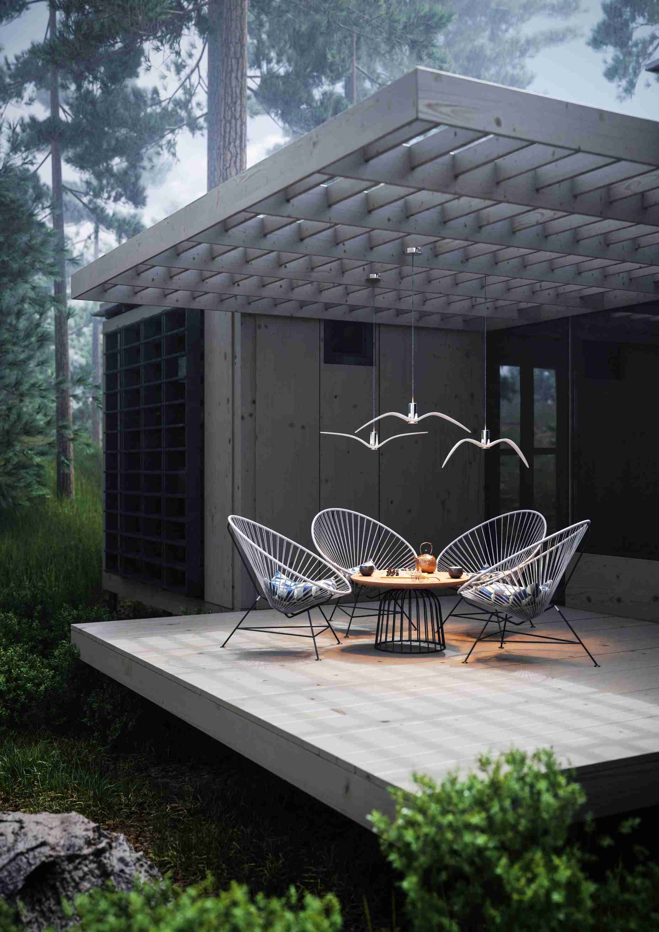 Äußere Hanglampen Nacht Vögel Außenglas