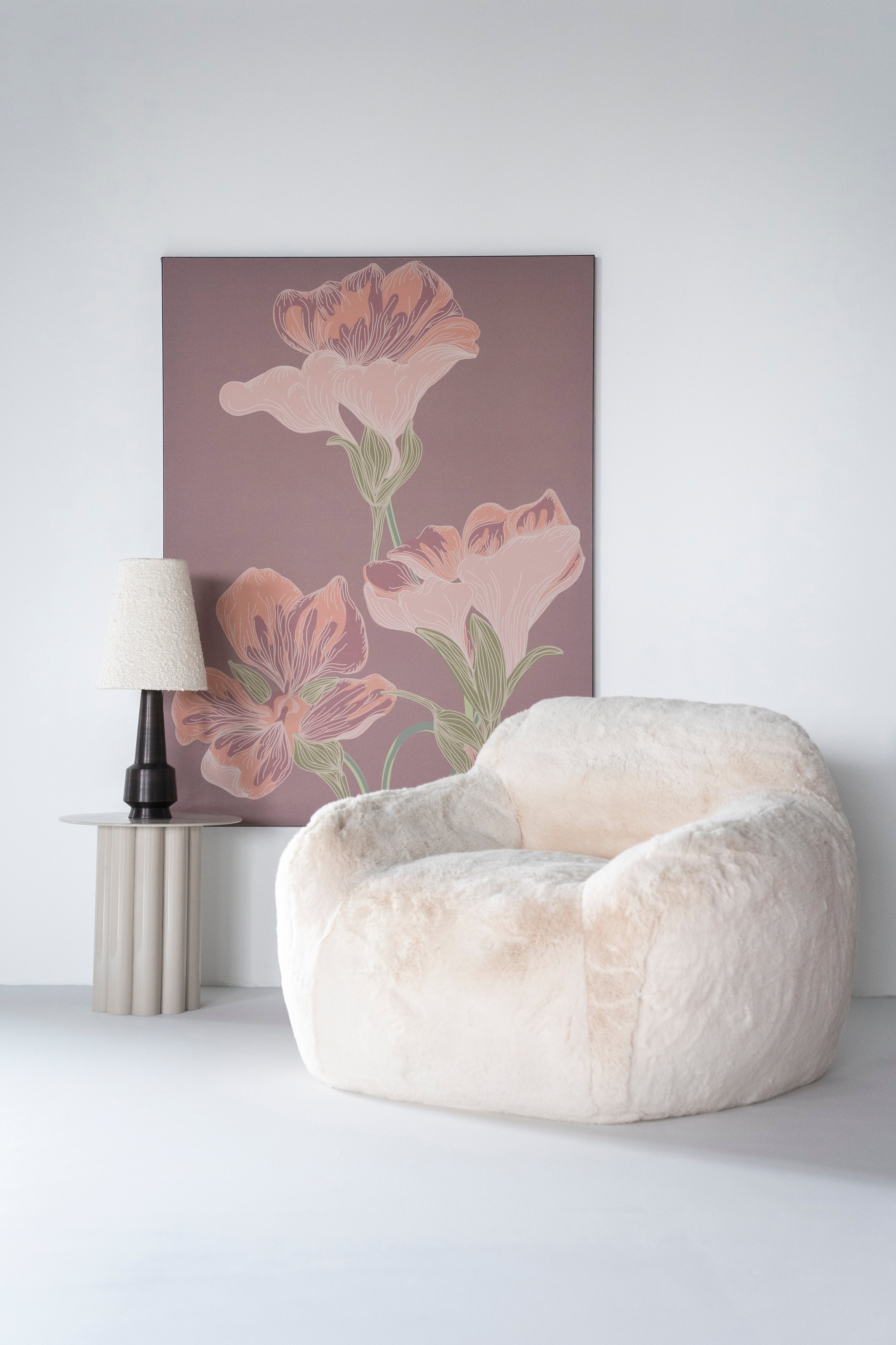 Tafellamp DAWN lichtbeige met donkerbruine voet