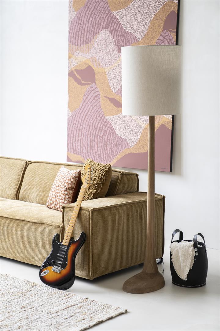 Stehlampe RINE dunkles Mangoholz mit cremefarbenem Schirm