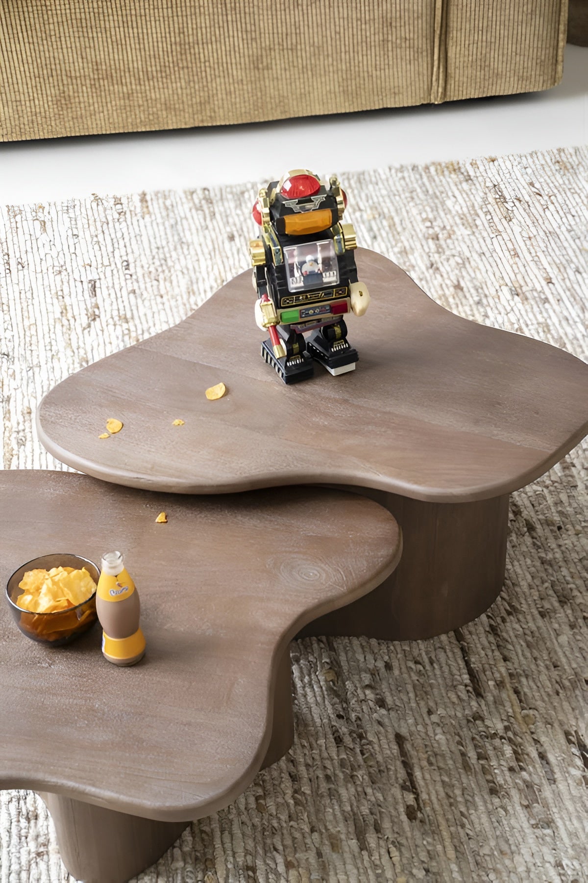 Set van salontafels FALL donkerbruin mango hout