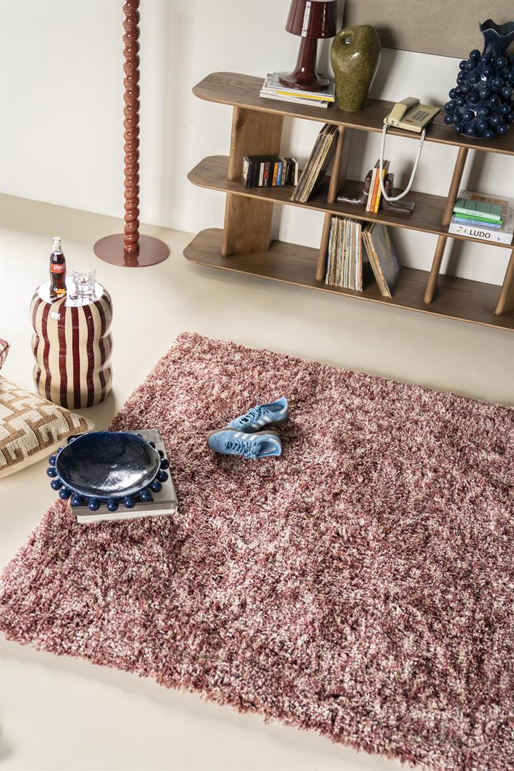 Vloerkleed MIXI bordeauxrood met lange haren