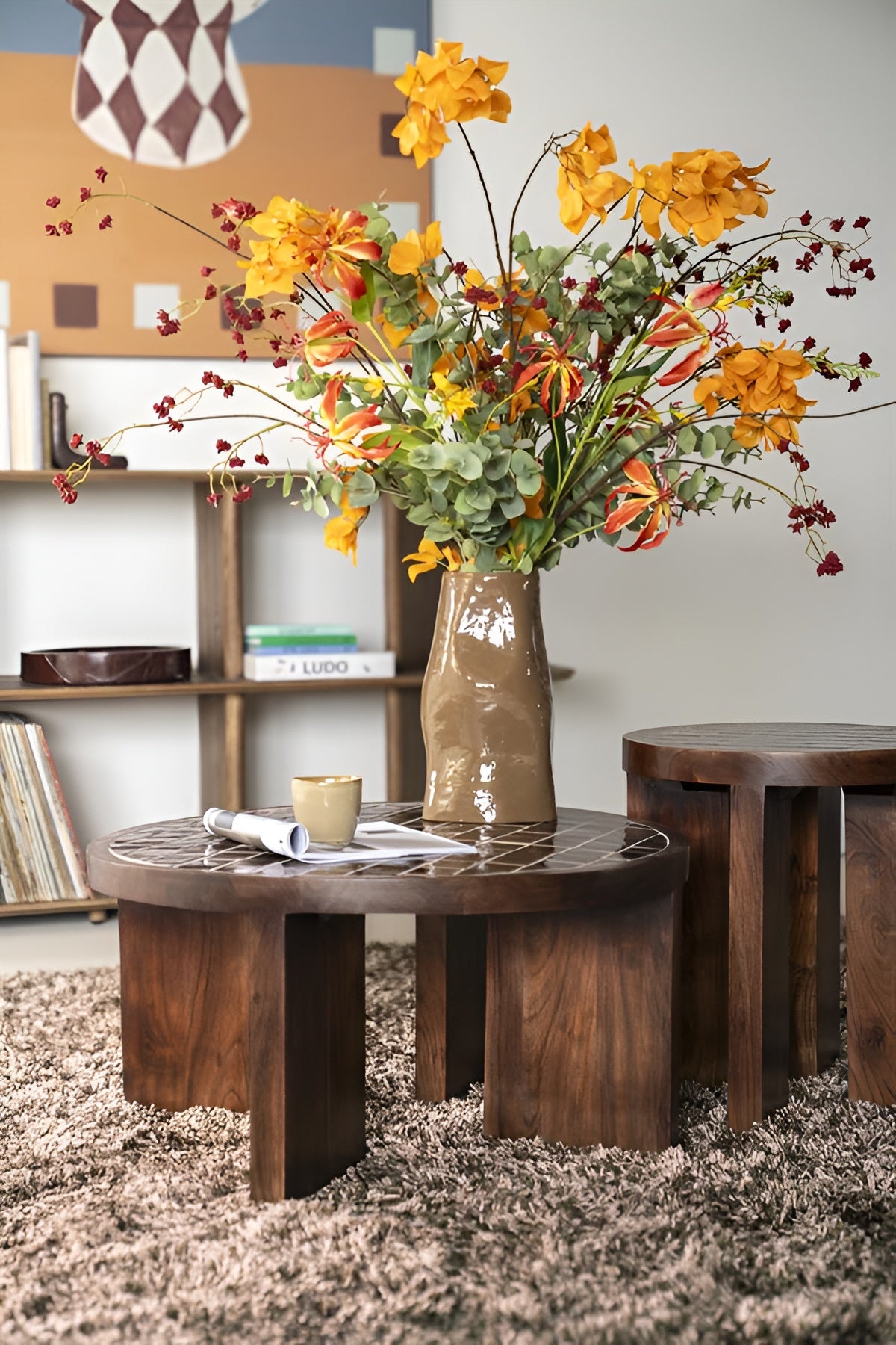 Tafeltje TILED UP van donkerbruin mango-hout