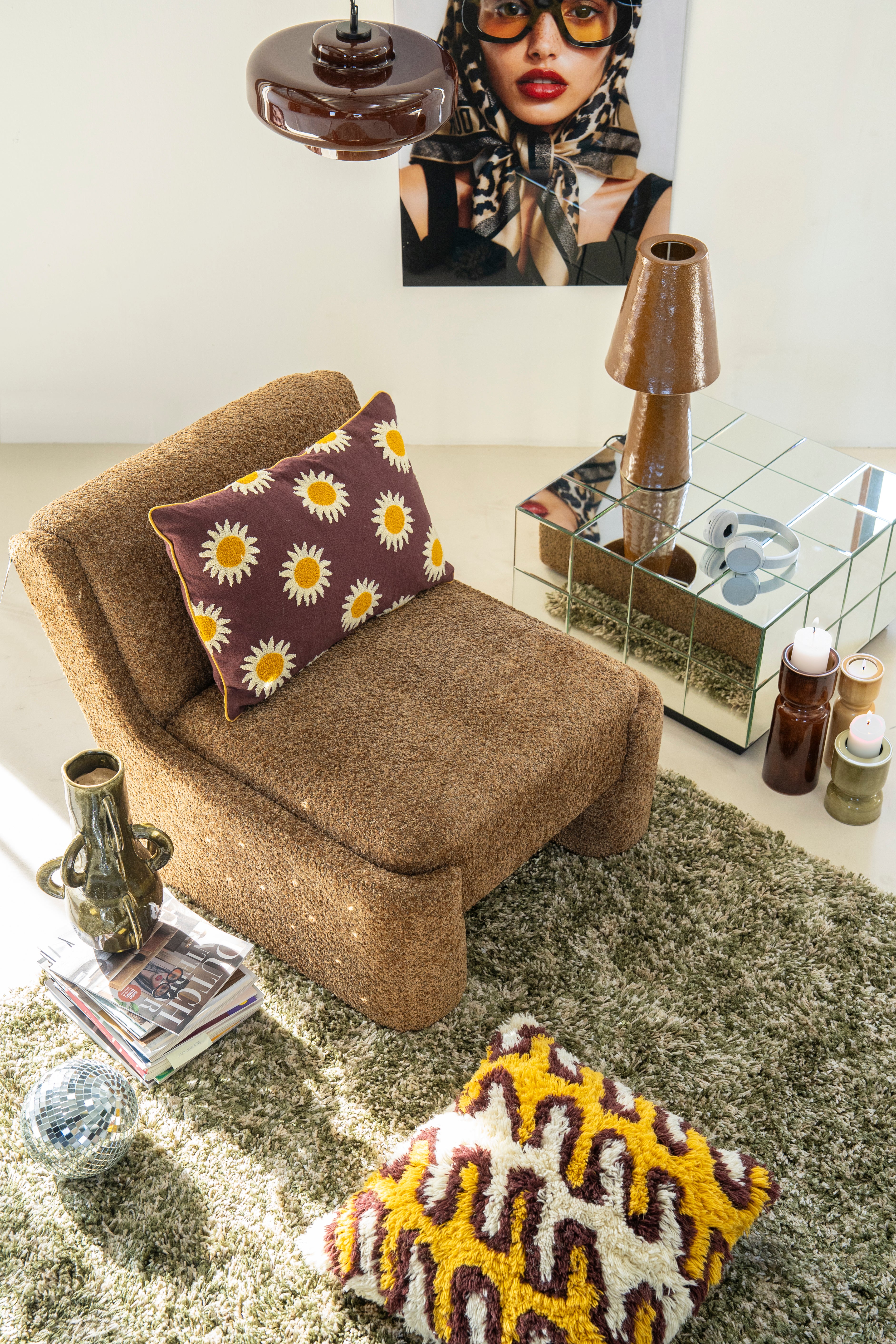 Kussen RAY geel met beige en bruin