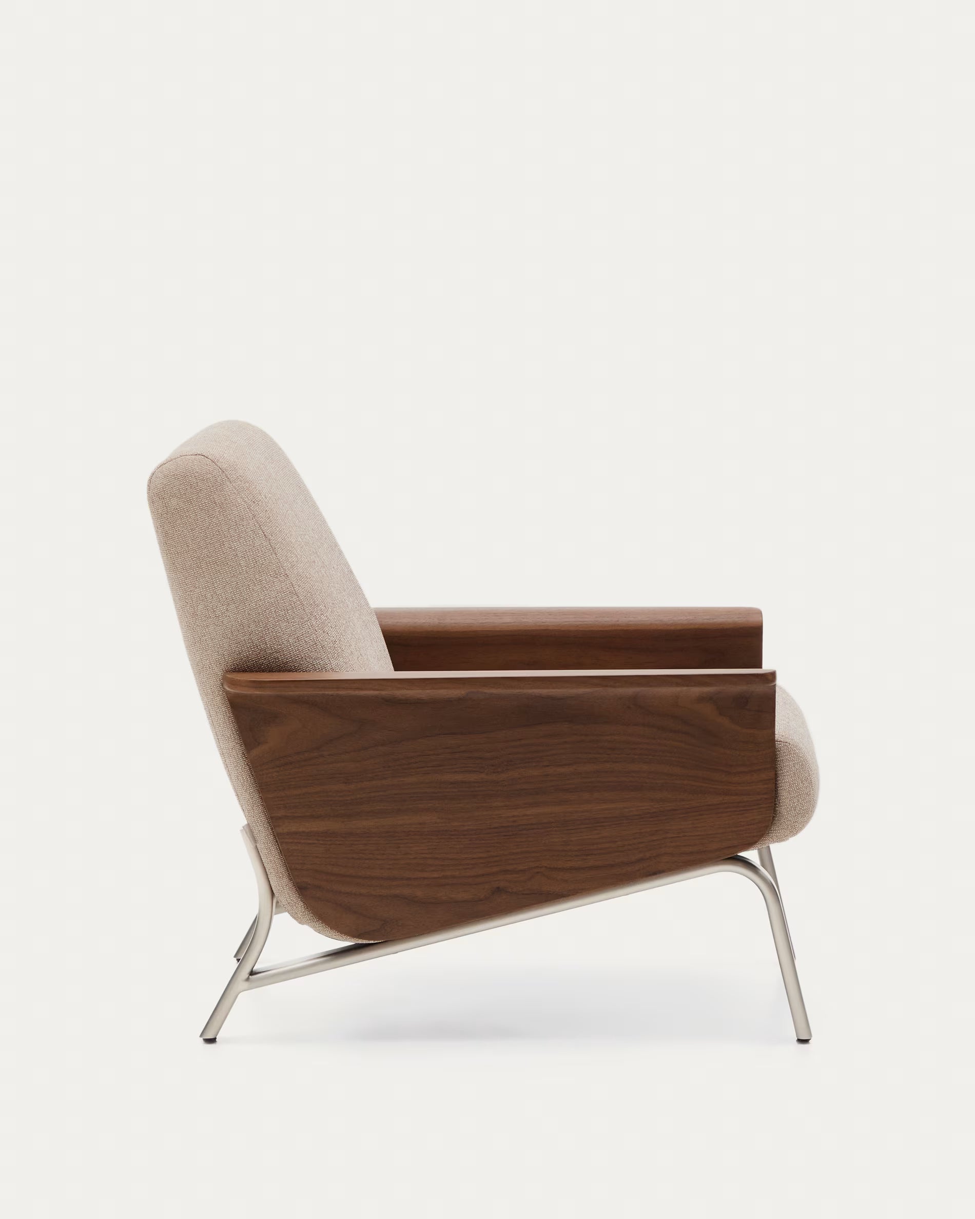 AMSEN armchair in light brown with walnut plywood and steel base