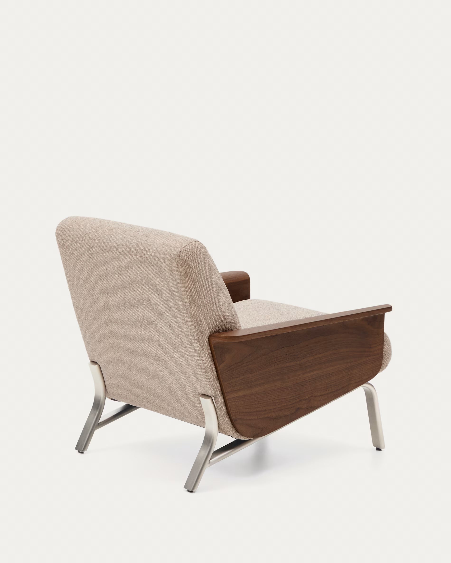AMSEN armchair in light brown with walnut plywood and steel base