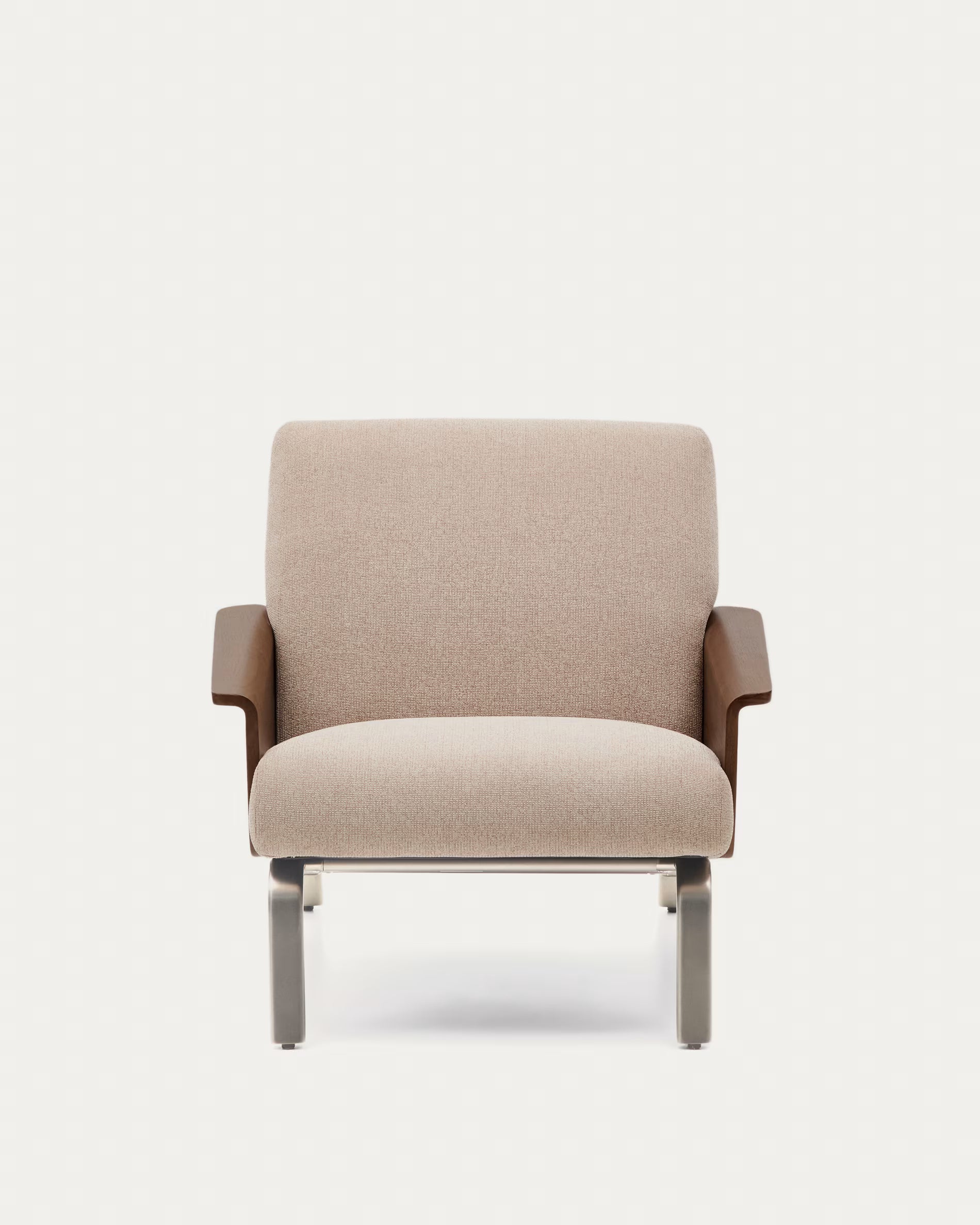 AMSEN armchair in light brown with walnut plywood and steel base
