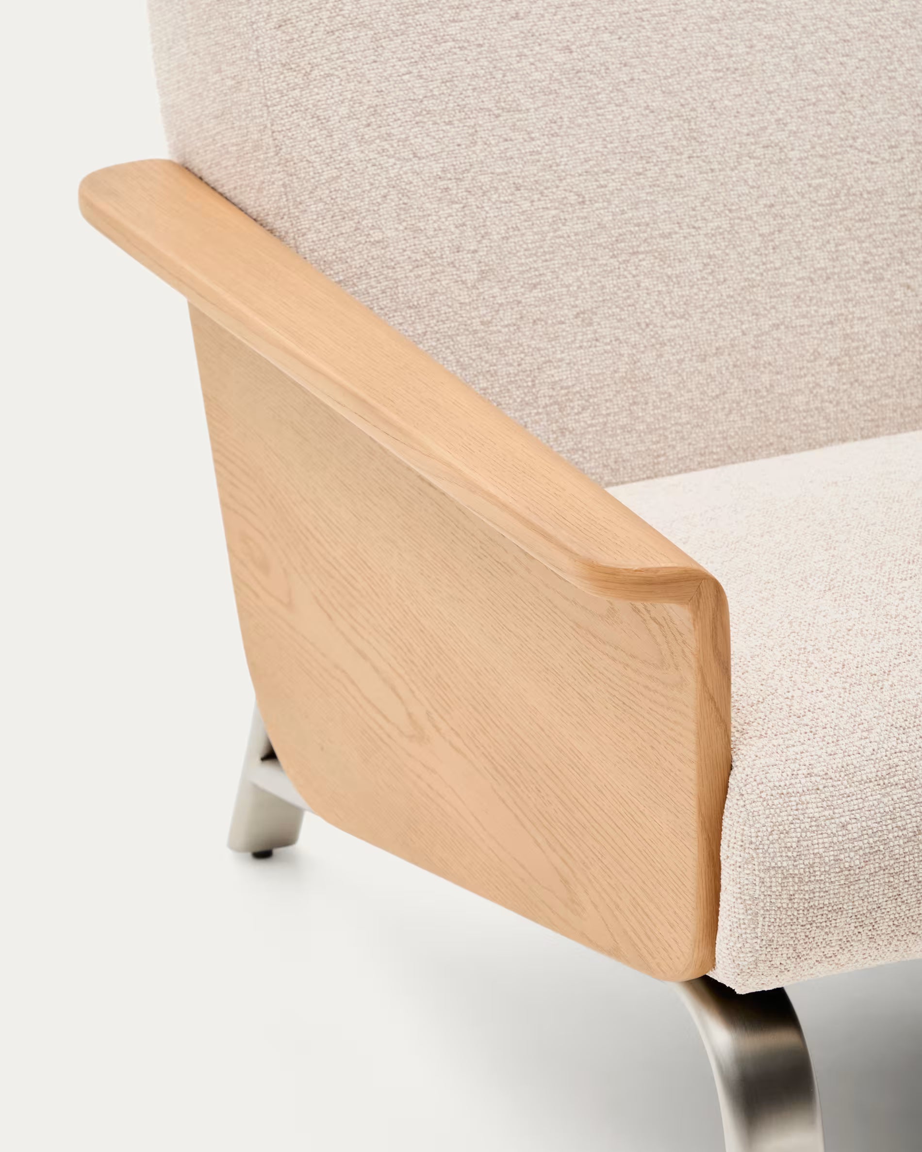 Beige AMSEN armchair with oak plywood and steel base
