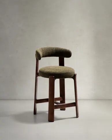 Hocker GRANITE groen chenille met een donkere essen basis